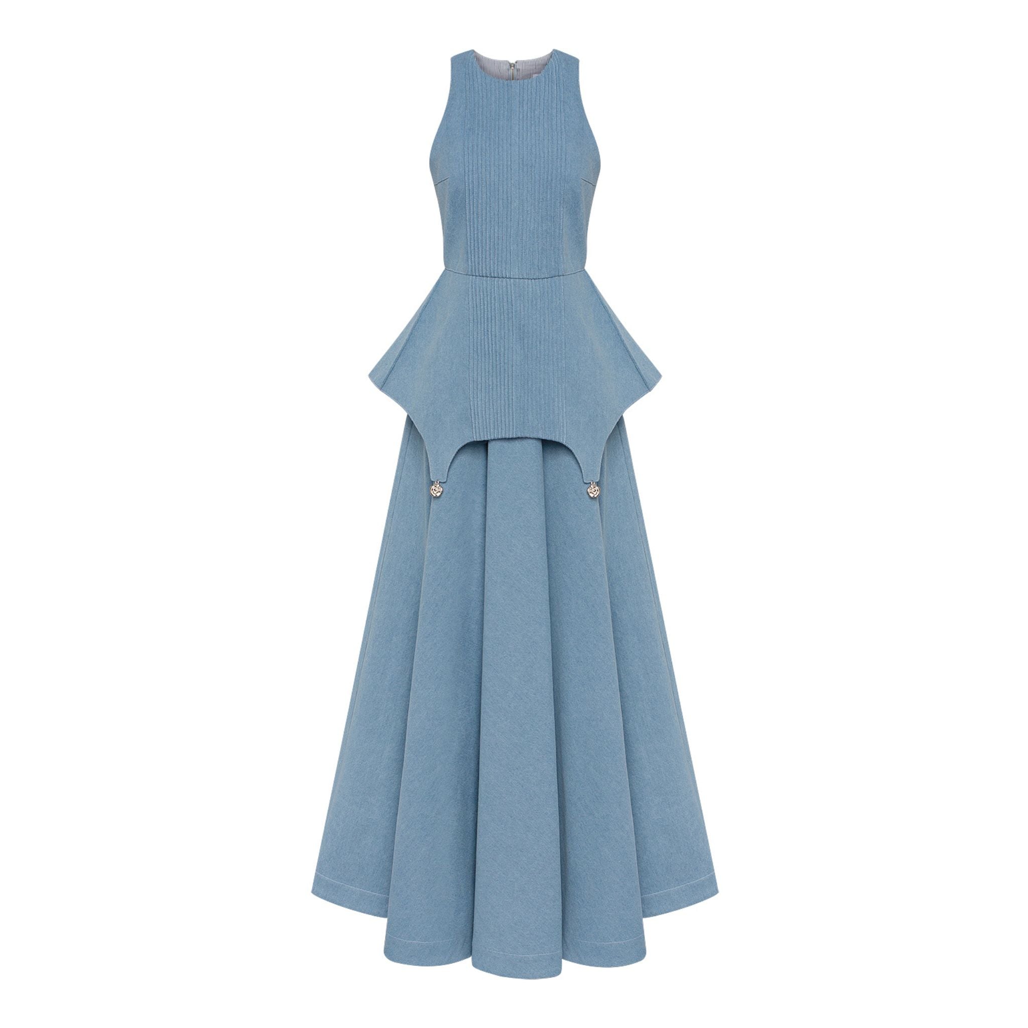 GURANDA -Structured Peplum Denim Maxi Dress | DOORS NYC GURANDA -Structured Peplum Denim Maxi Dress | DOORS NYC
