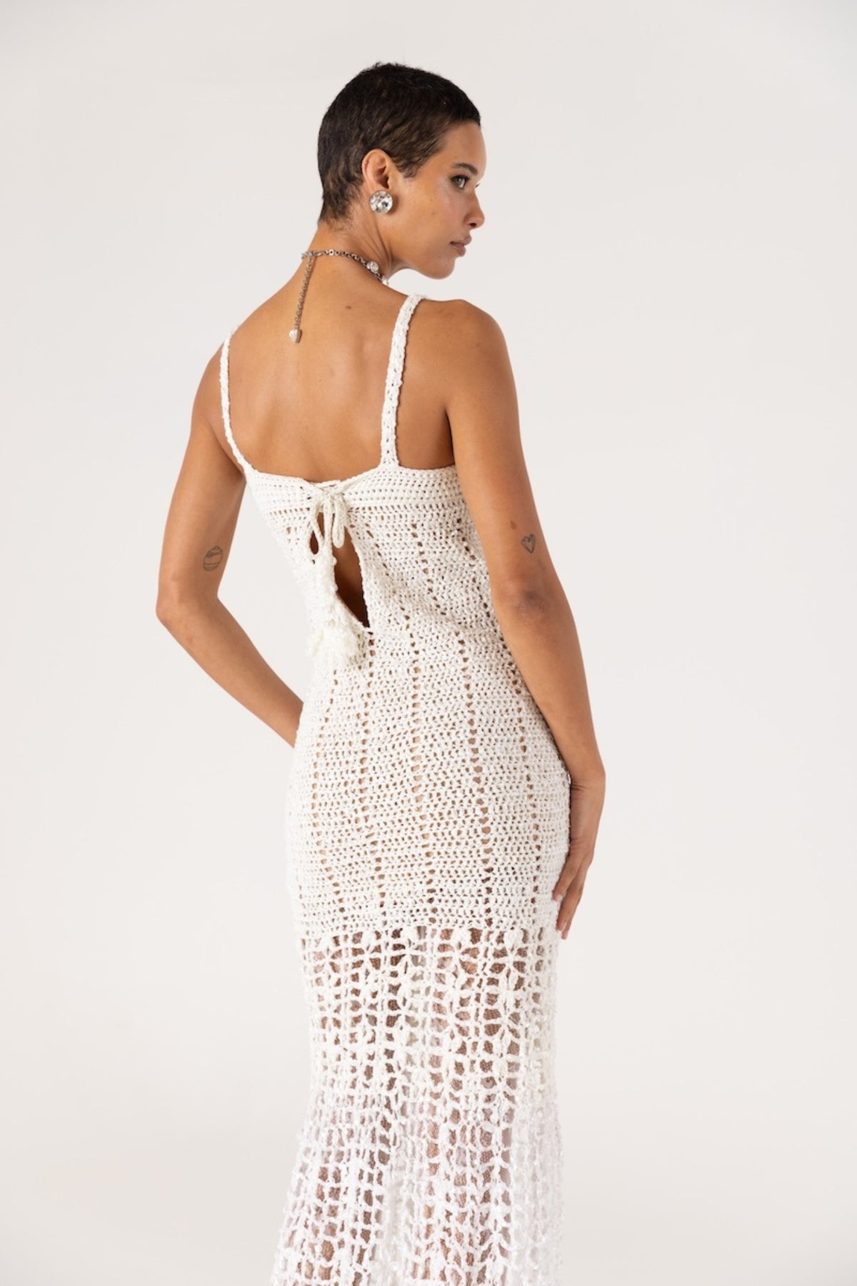 ANDREEVA - Chrysanthemum Crochet Dress | White