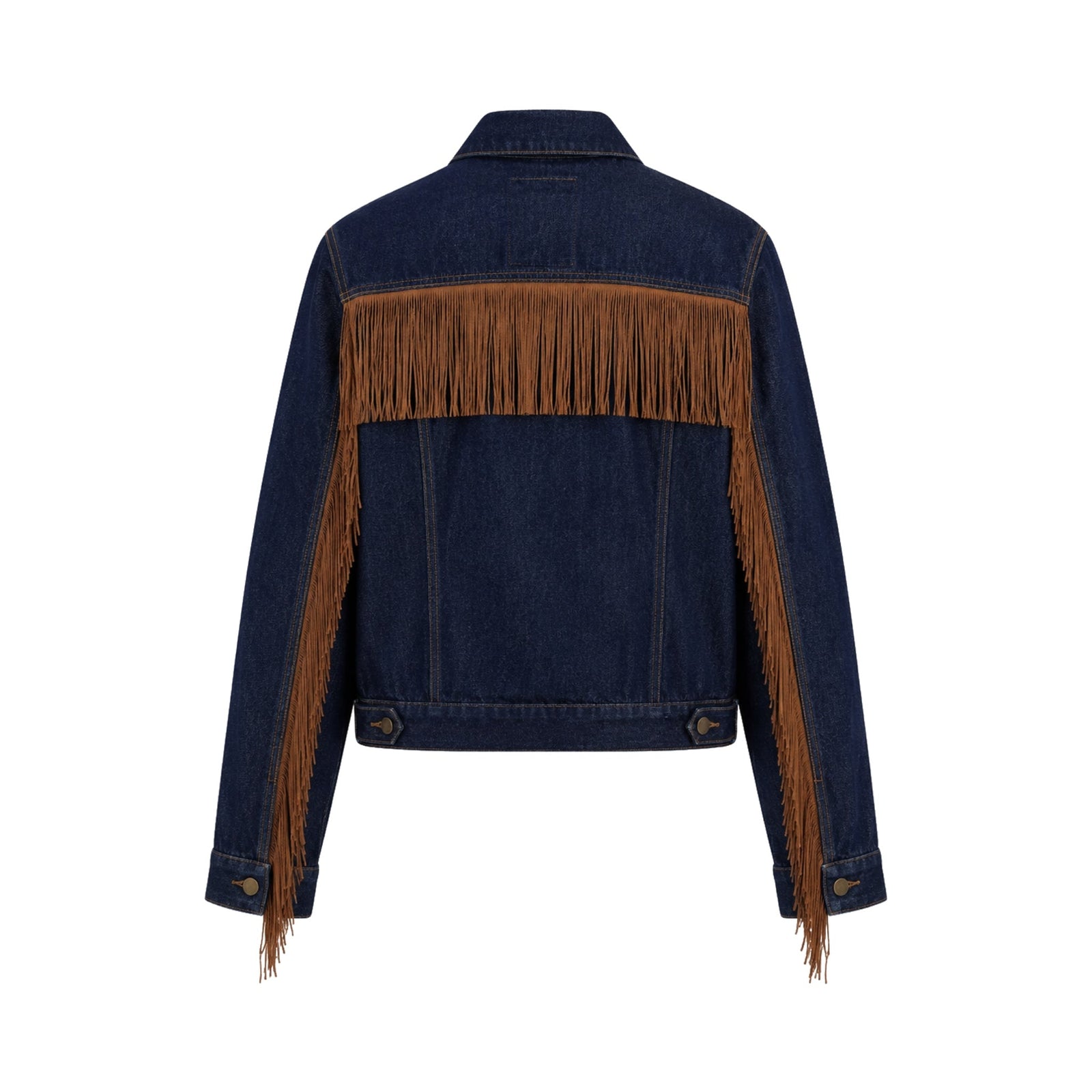 SOEUR & FRÈRES - Dark Blue Denim Fringe Jacket with Western Detail, PR Sample at DOORS NYC PR showroom