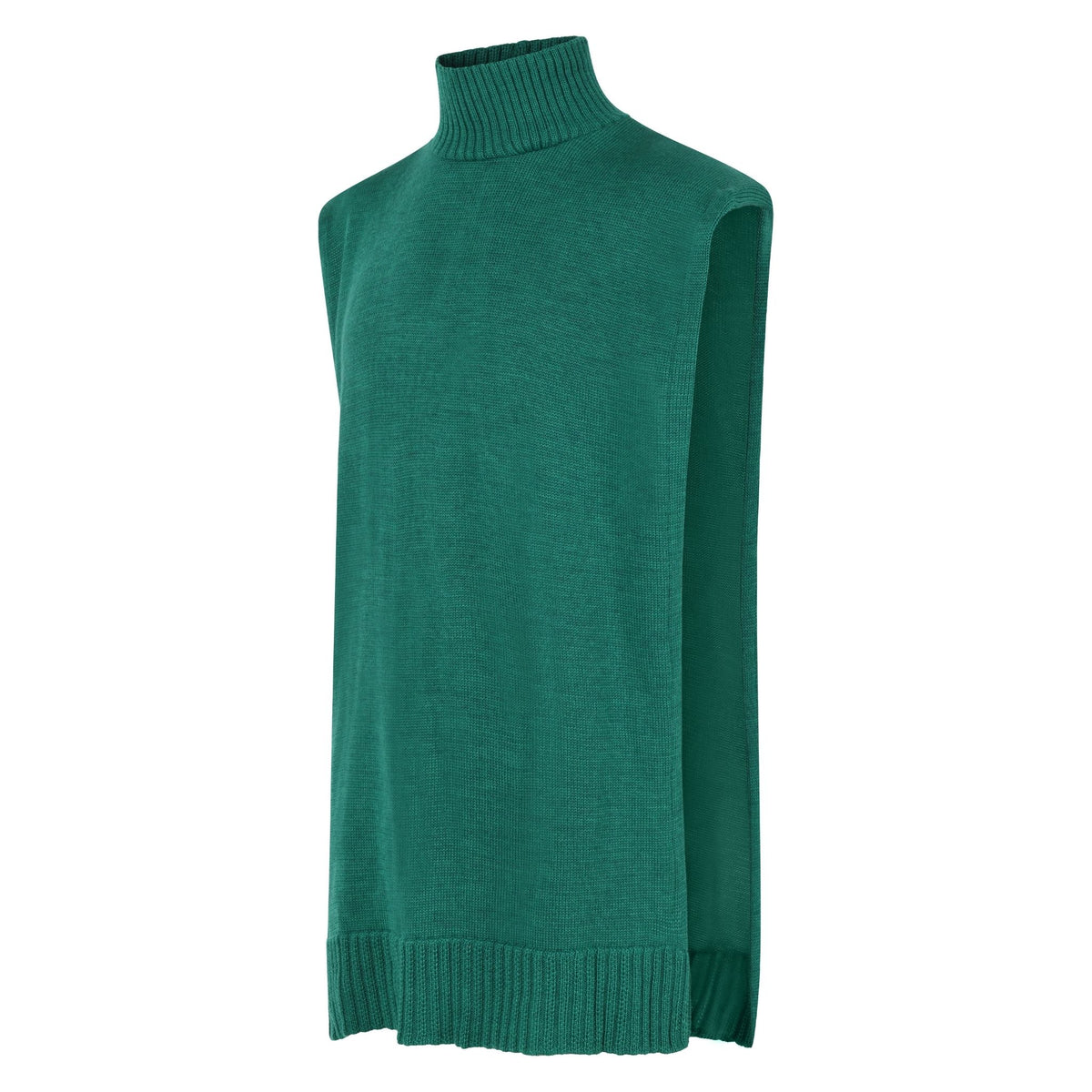 Green sleeveless sweater vest on a white background