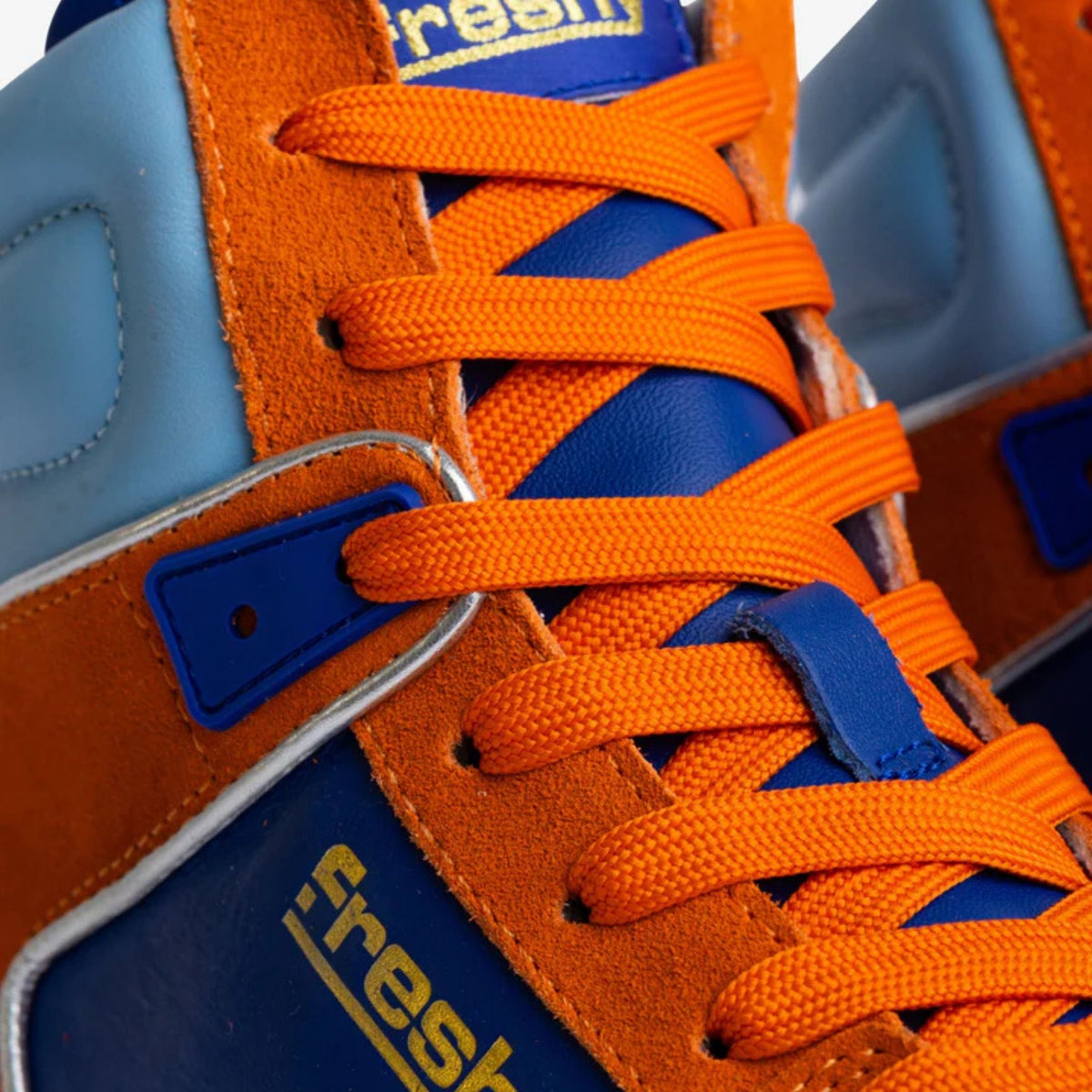 FRESHY - Bounce High-Top Sneakers Orange and Blue PR Sample at DOORS NYC PR showroom