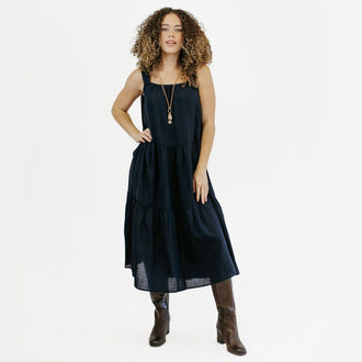ZENZEE - Linen Tiered Dress | Navy, buy at DOORS NYC