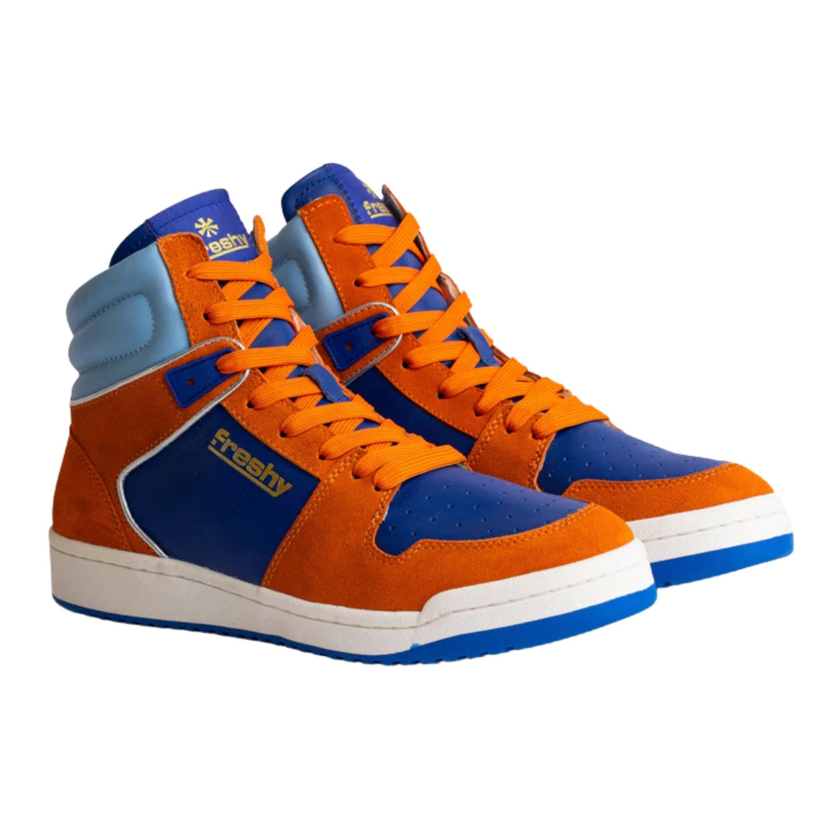 FRESHY - Bounce High-Top Sneakers Orange and Blue PR Sample at DOORS NYC PR showroom