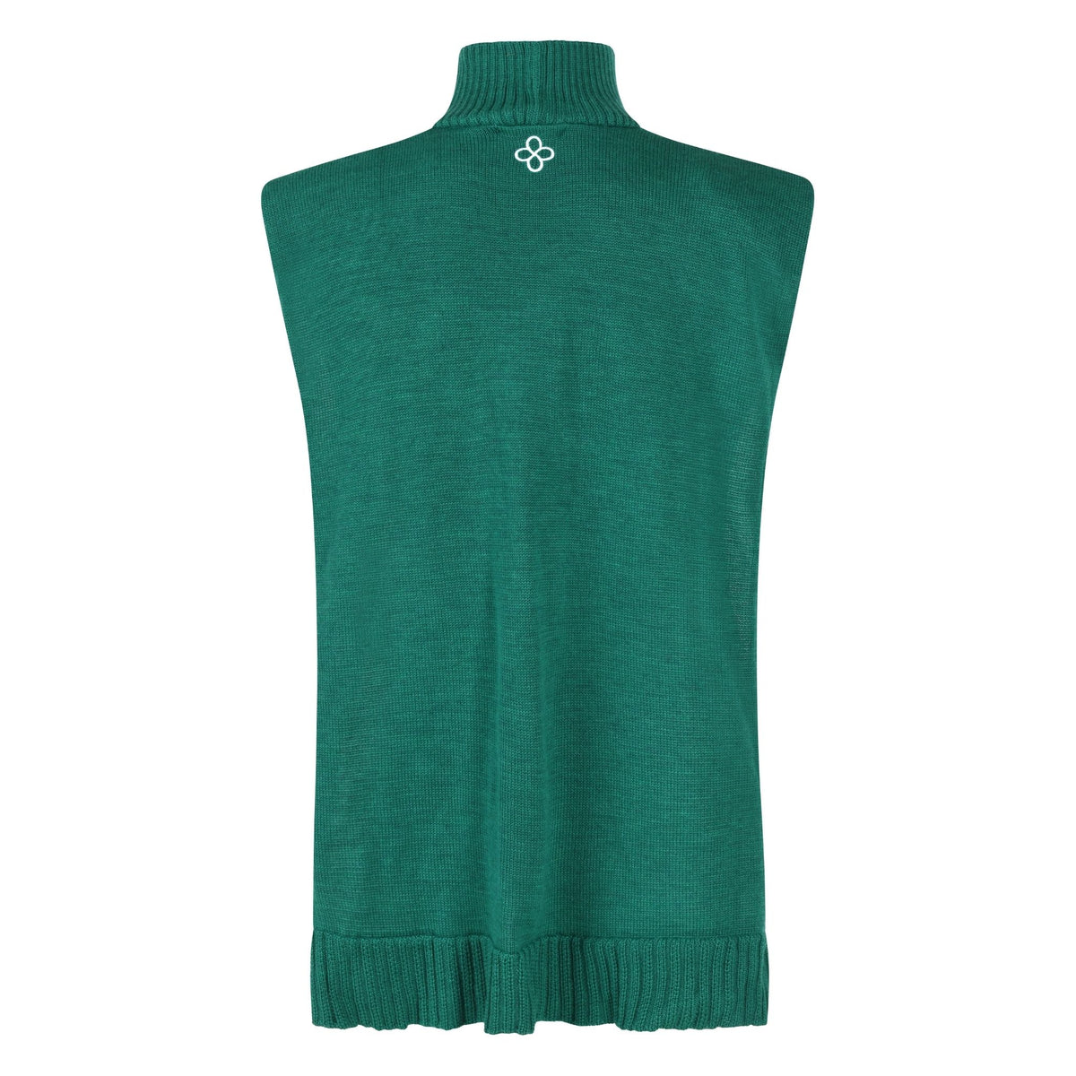 Green sleeveless sweater vest on a white background