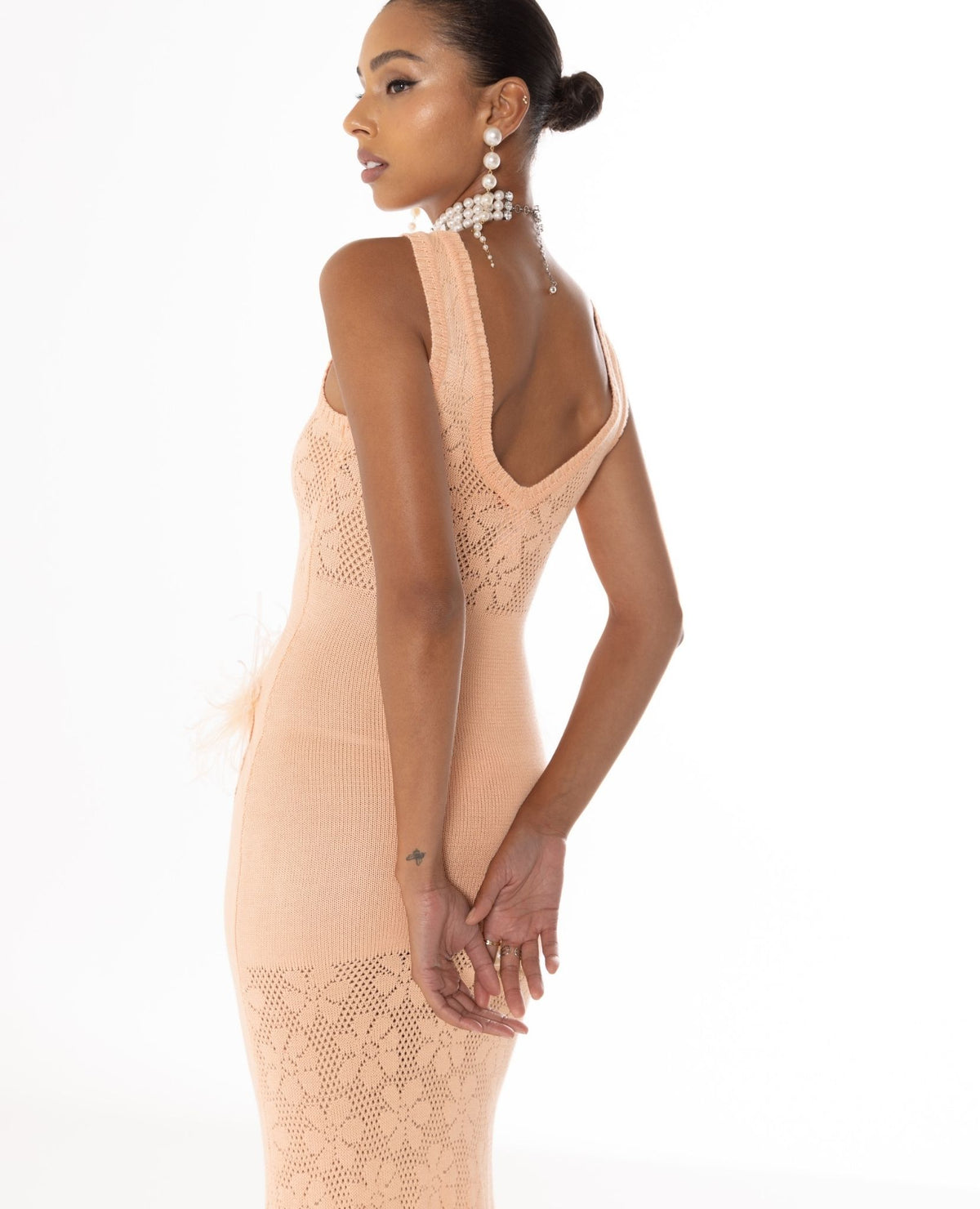 ANDREEVA - Vanilla Apricot Knit Dress With Feathers, buy at DOORS NYC