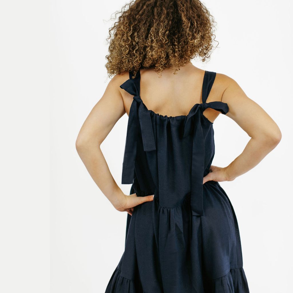 ZENZEE - Linen Tiered Dress Navy | DOORS NYC S ZENZEE - Linen Tiered Dress Navy | DOORS NYC S