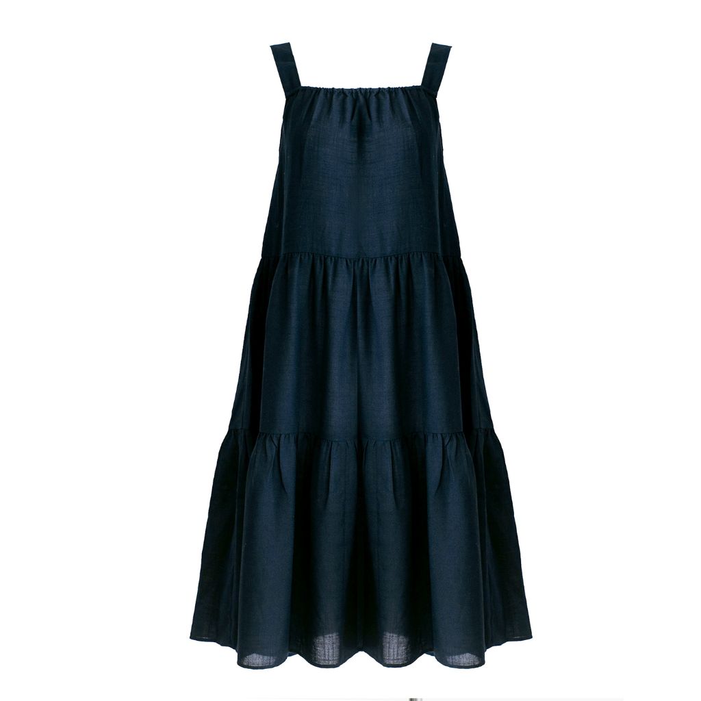 fitted lace wedding dress Zenzee - Linen Tiered Dress Navy