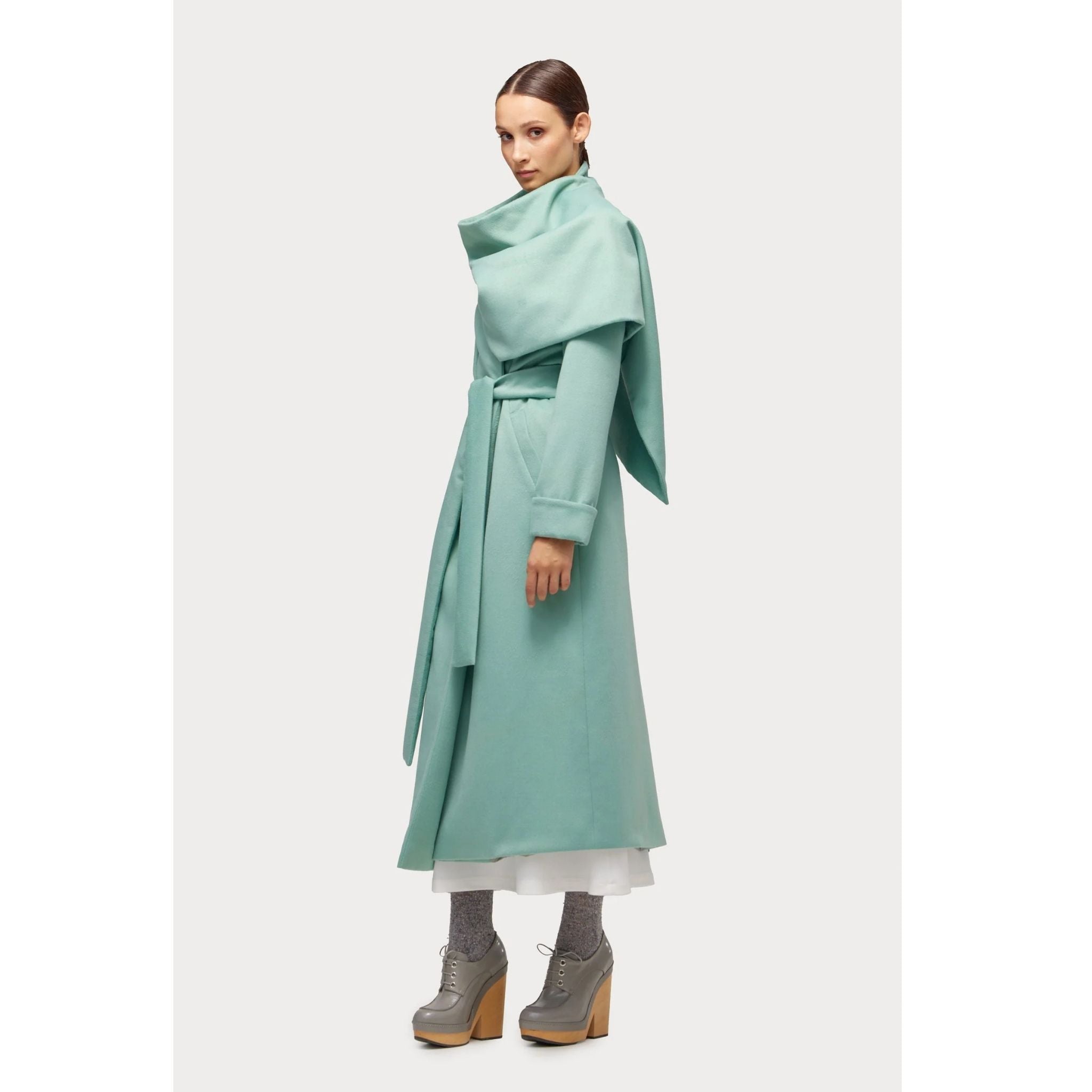 Long Wrap Coat With Drape Collar | Mint