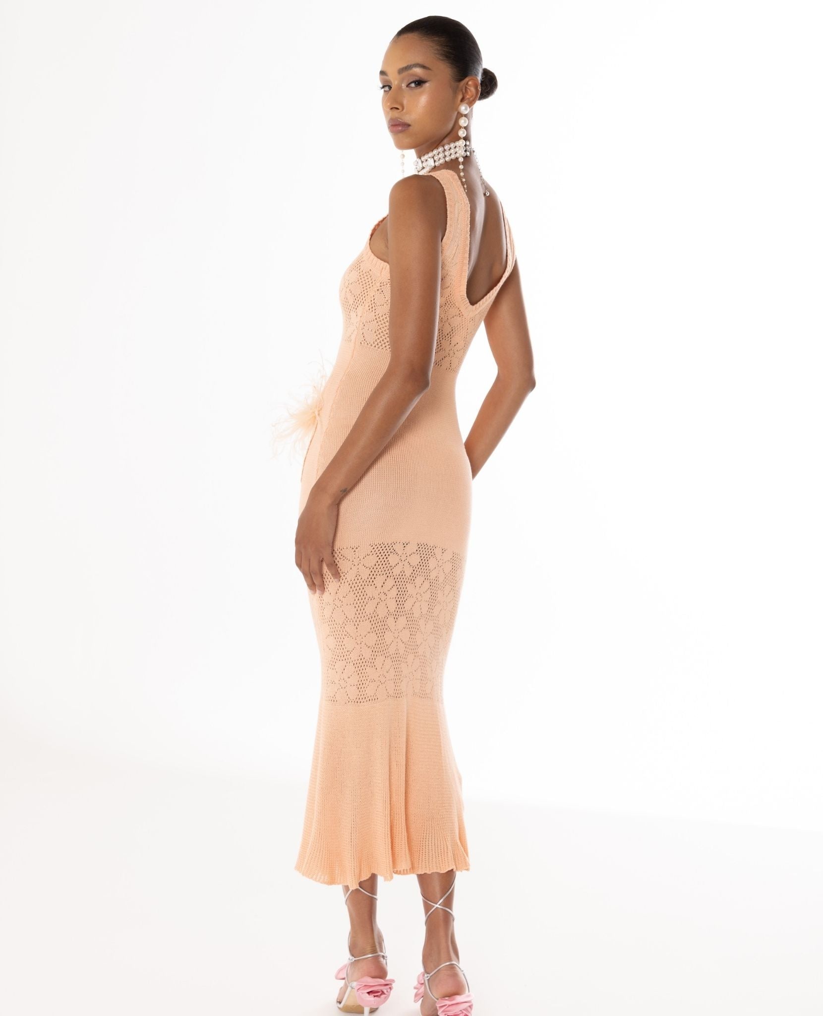 ANDREEVA | Vanilla Peach Knit Dress With Feathers XL / Apricot ANDREEVA | Vanilla Peach Knit Dress With Feathers XL / Apricot