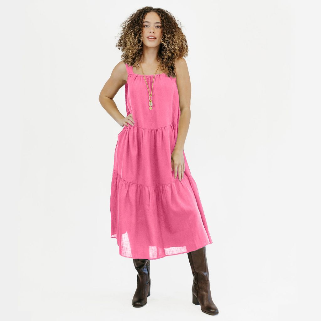 ZENZEE - Linen Tiered Dress | Coral, buy at DOORS NYC