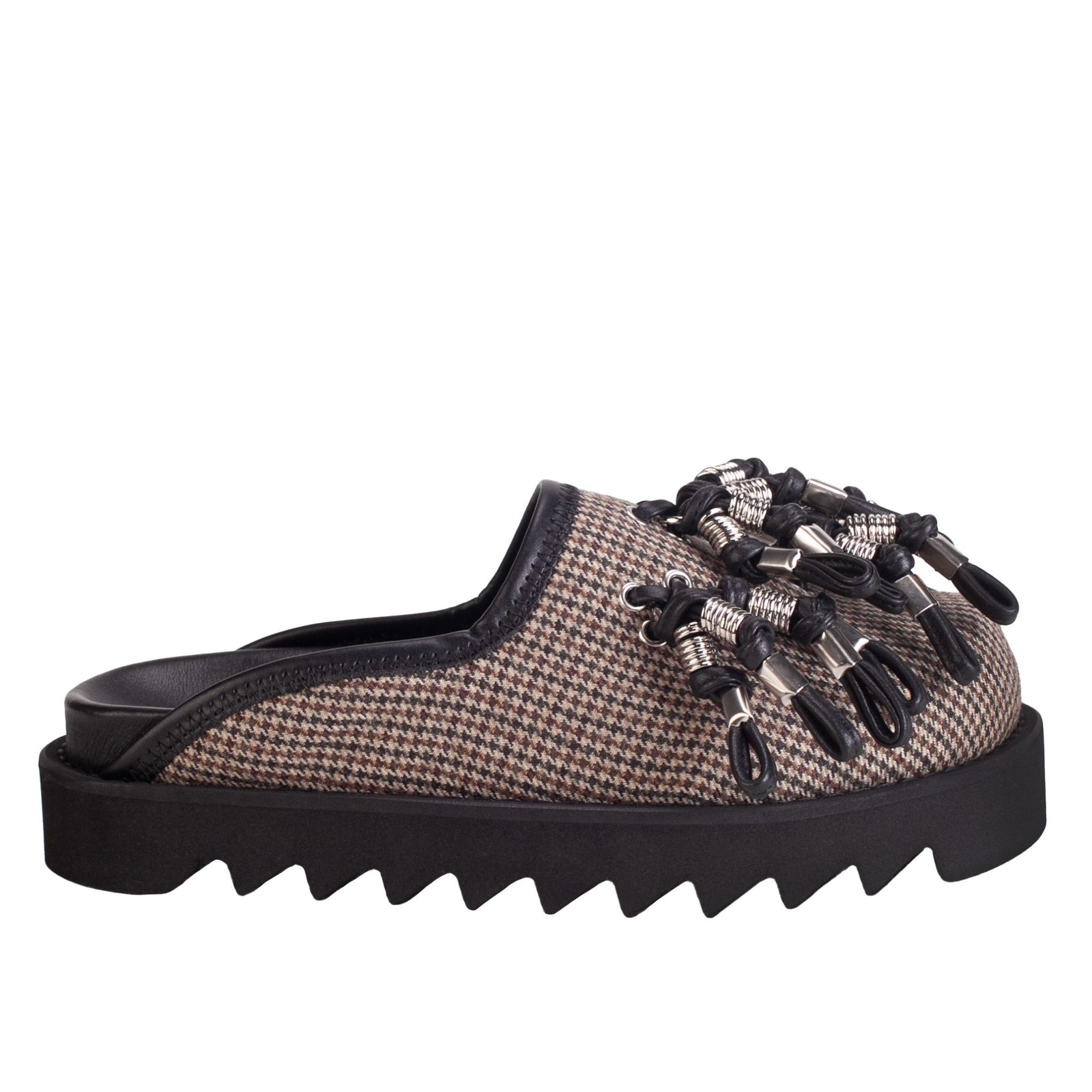 TOGA PULLA  -Plaid Industrial Tassel Platform Mules – Brown Mix at DOORS NYC  
