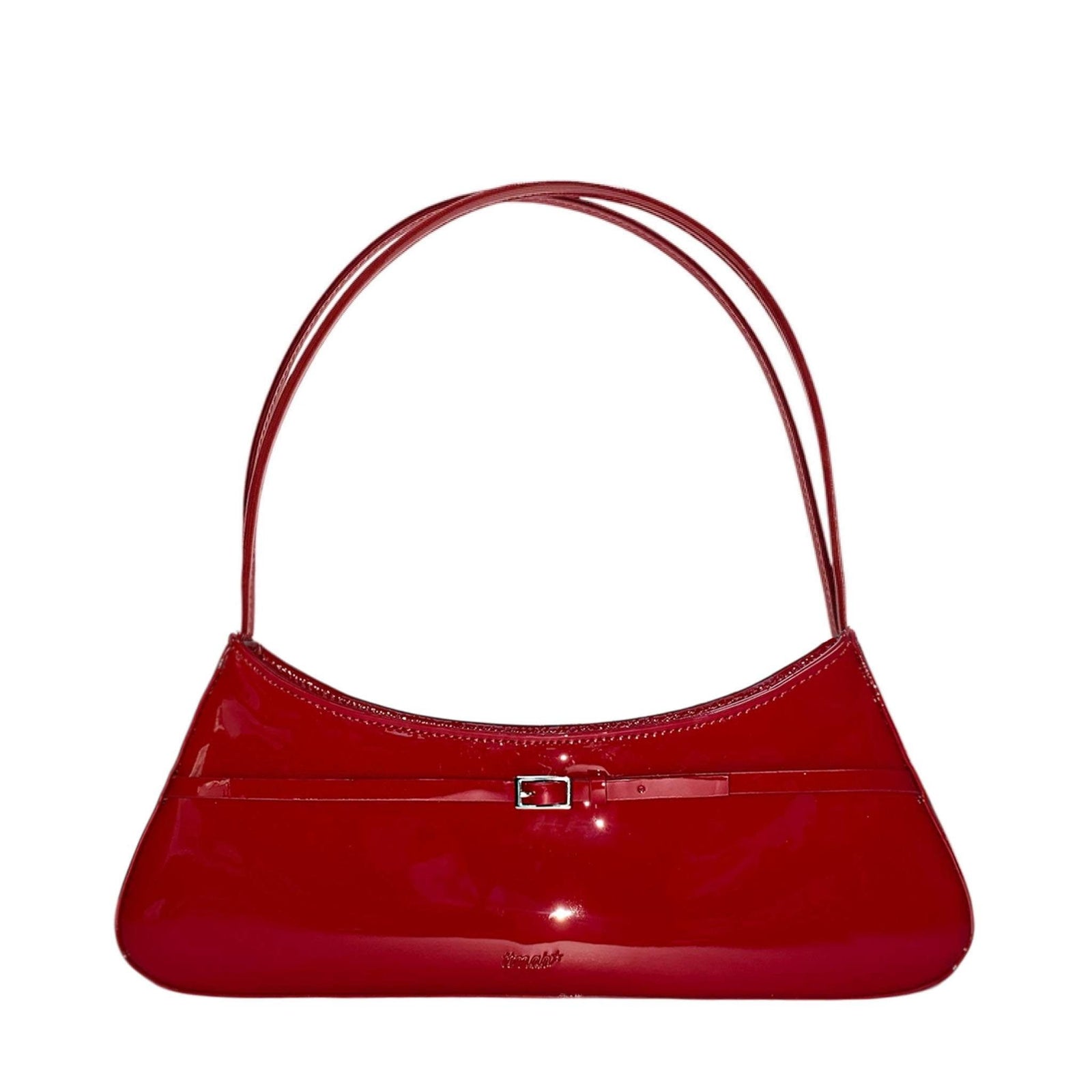 Patent Leather Mini Buckle Baguette Bag | Red