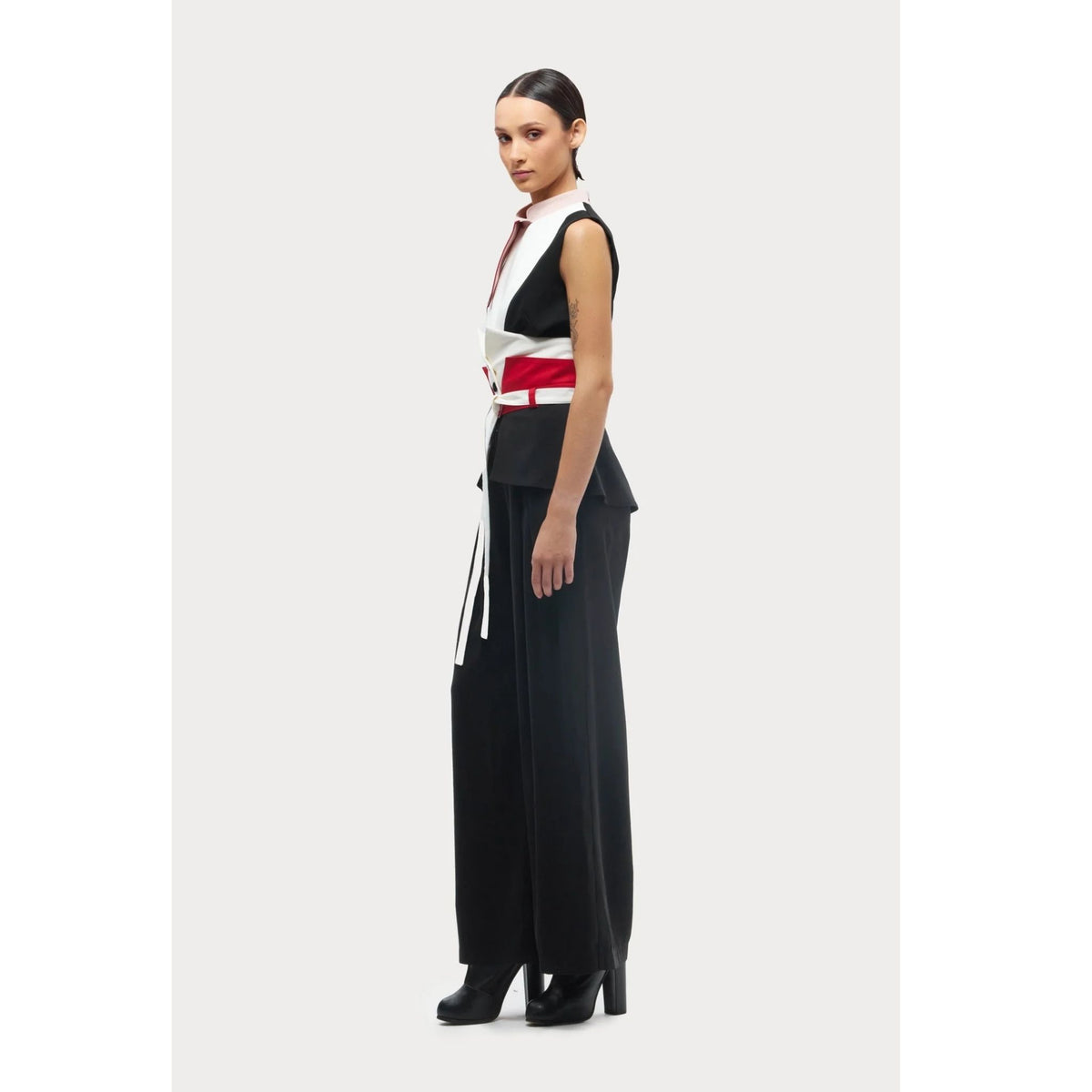 Flared Pants With Corset Waistband | Black
