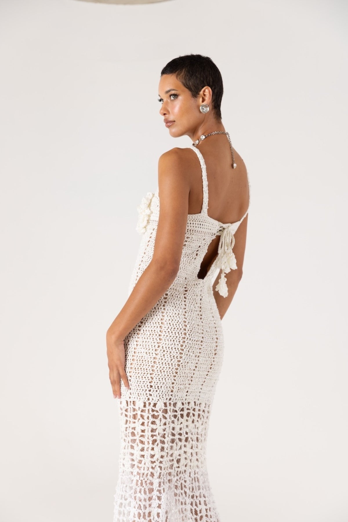 ANDREEVA - Chrysanthemum Crochet Dress | White