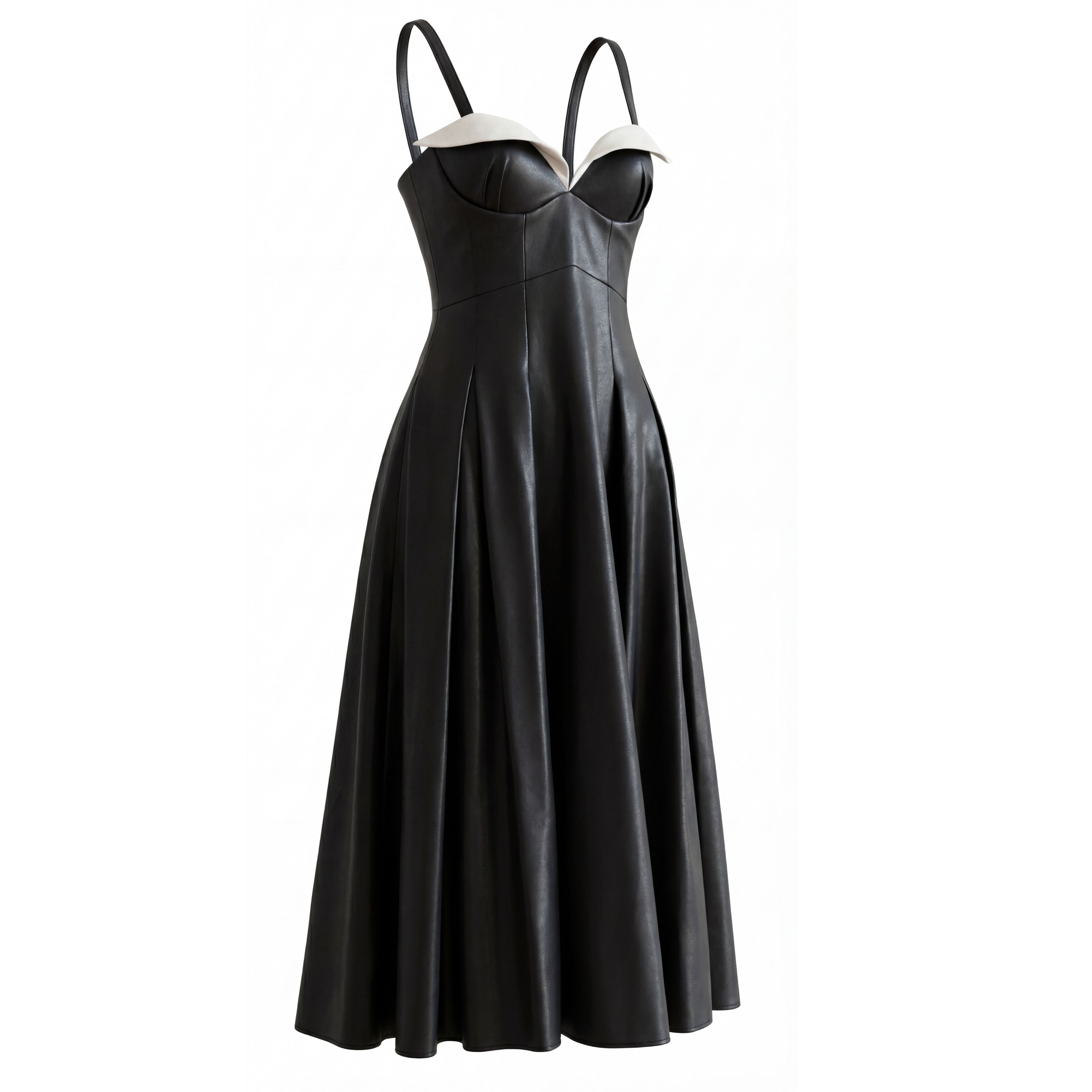 black vegan leather dress with side slits