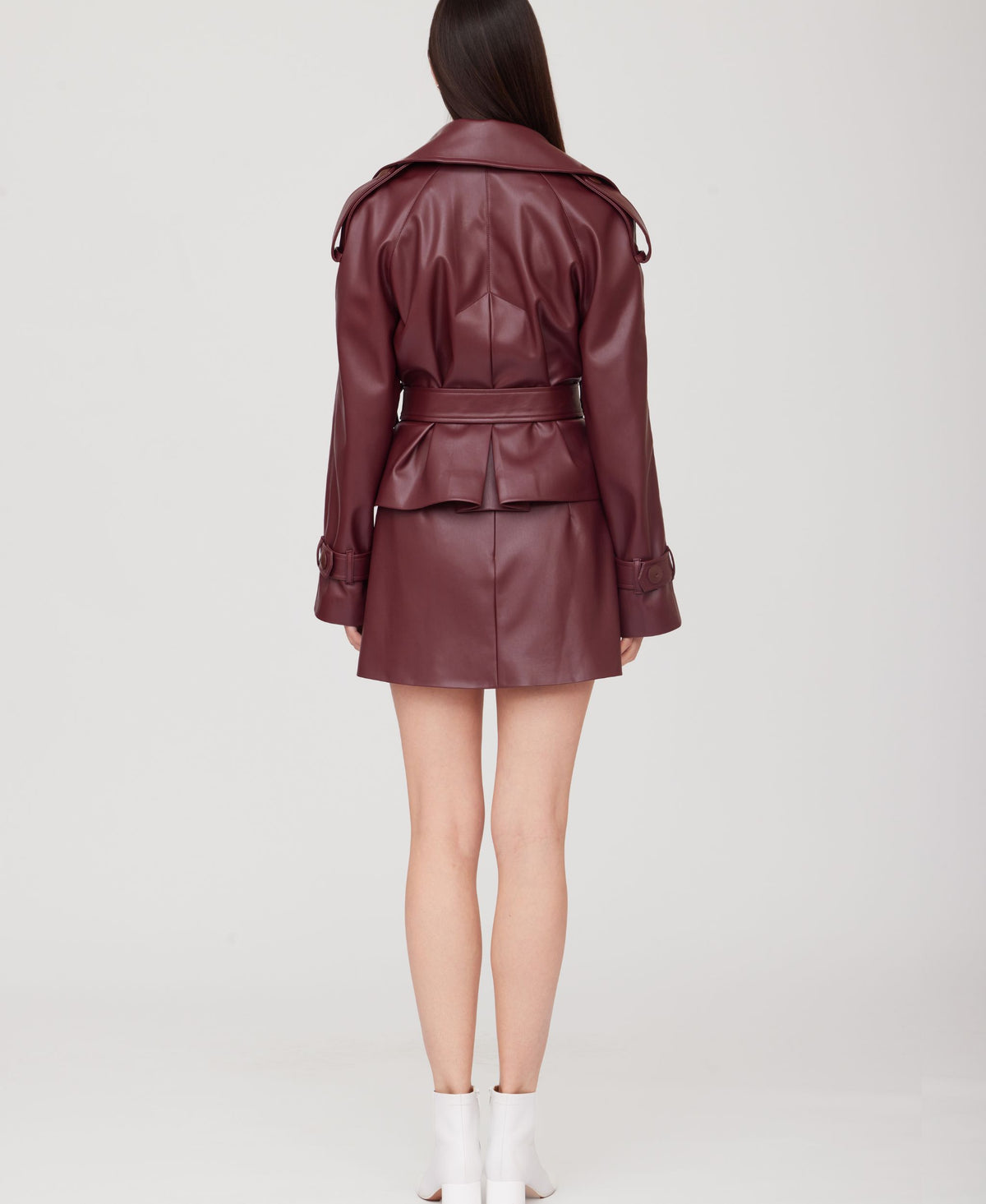 SOTROPA - Cropped Eco Leather Trench | Burgundy, buy at DOORS NYC