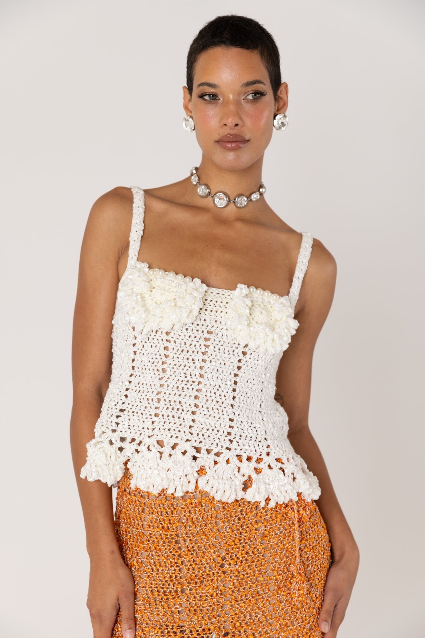 ANDREEVA - Chrysanthemum Handmade Crochet Top | White