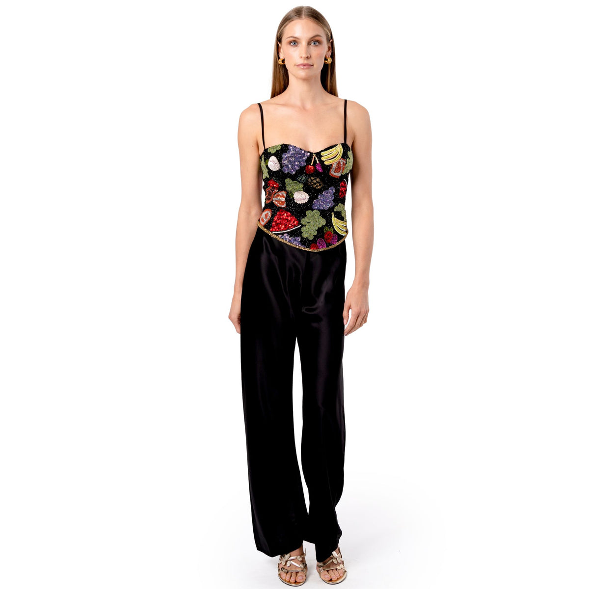 Fruit Hand-Beaded Embellished Corset Top | Black
