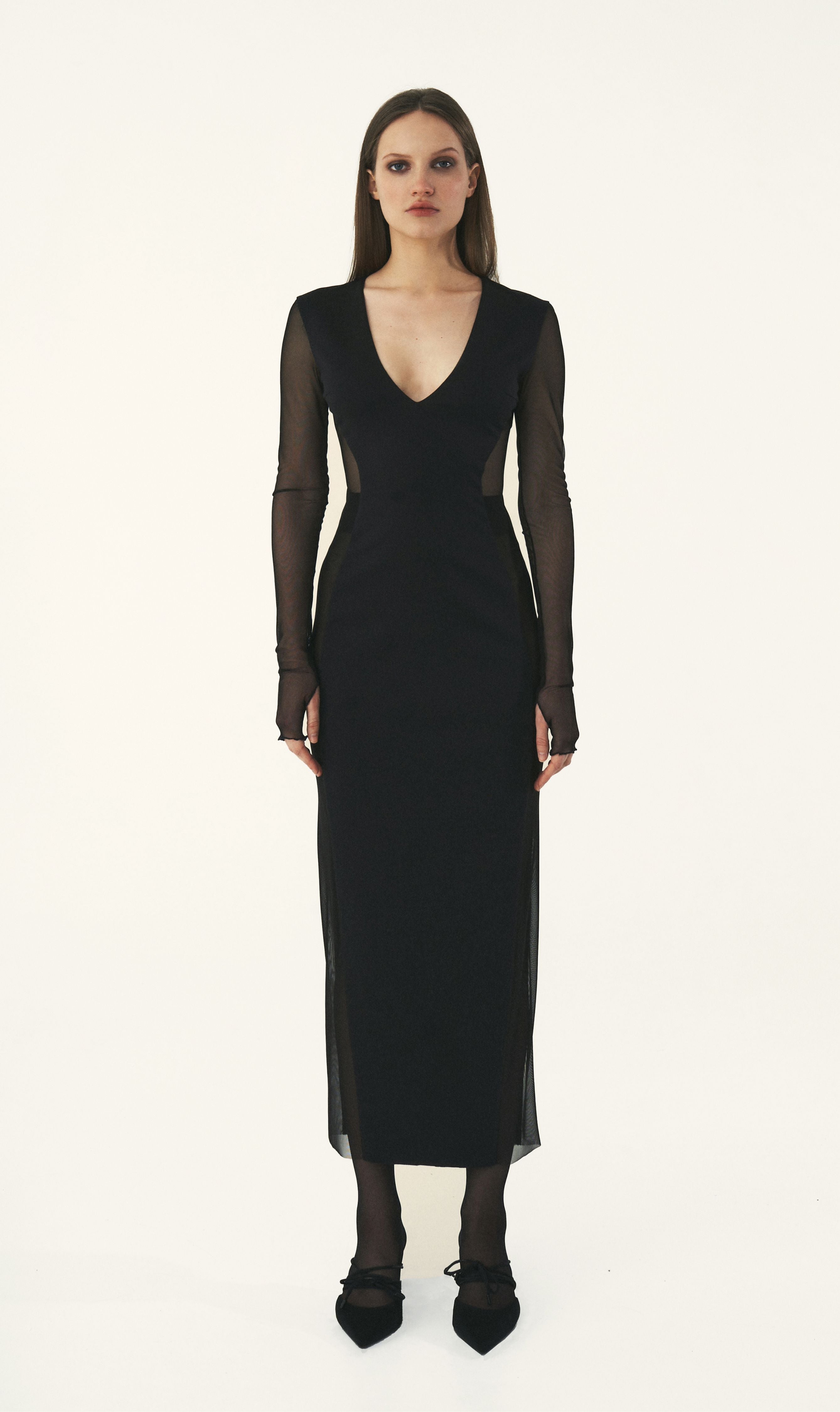 KRIS MARAN - Maxi Dress With Sheer Sides | DOORS NYC S KRIS MARAN - Maxi Dress With Sheer Sides | DOORS NYC S