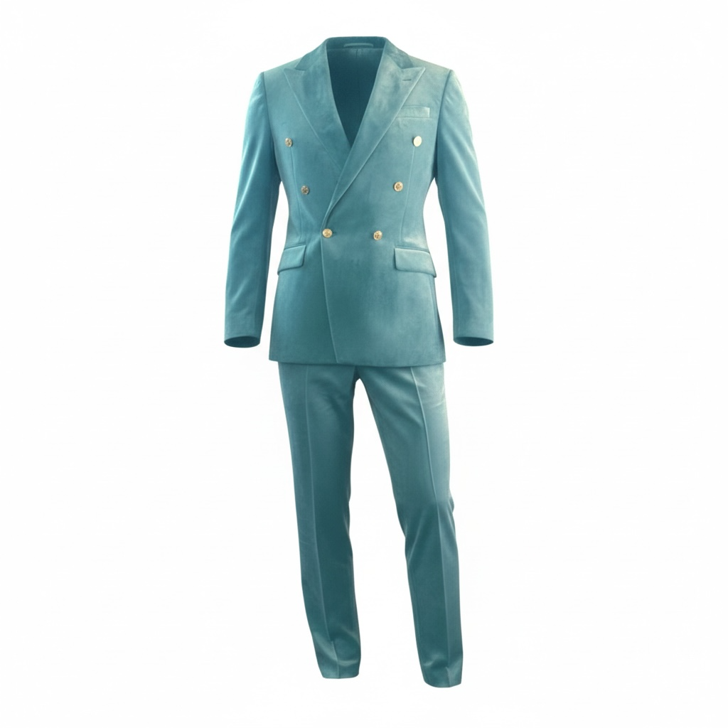 Turquoise Velvet Double-Breasted Suit
