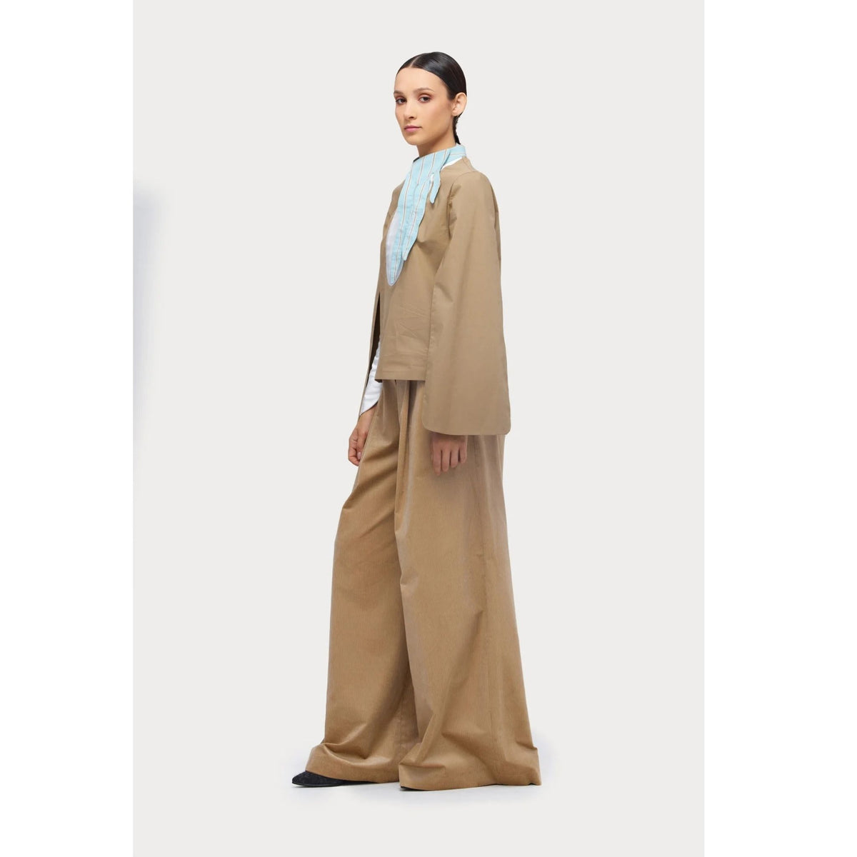 Designer Blouse With Contrast Sleeves | Beige