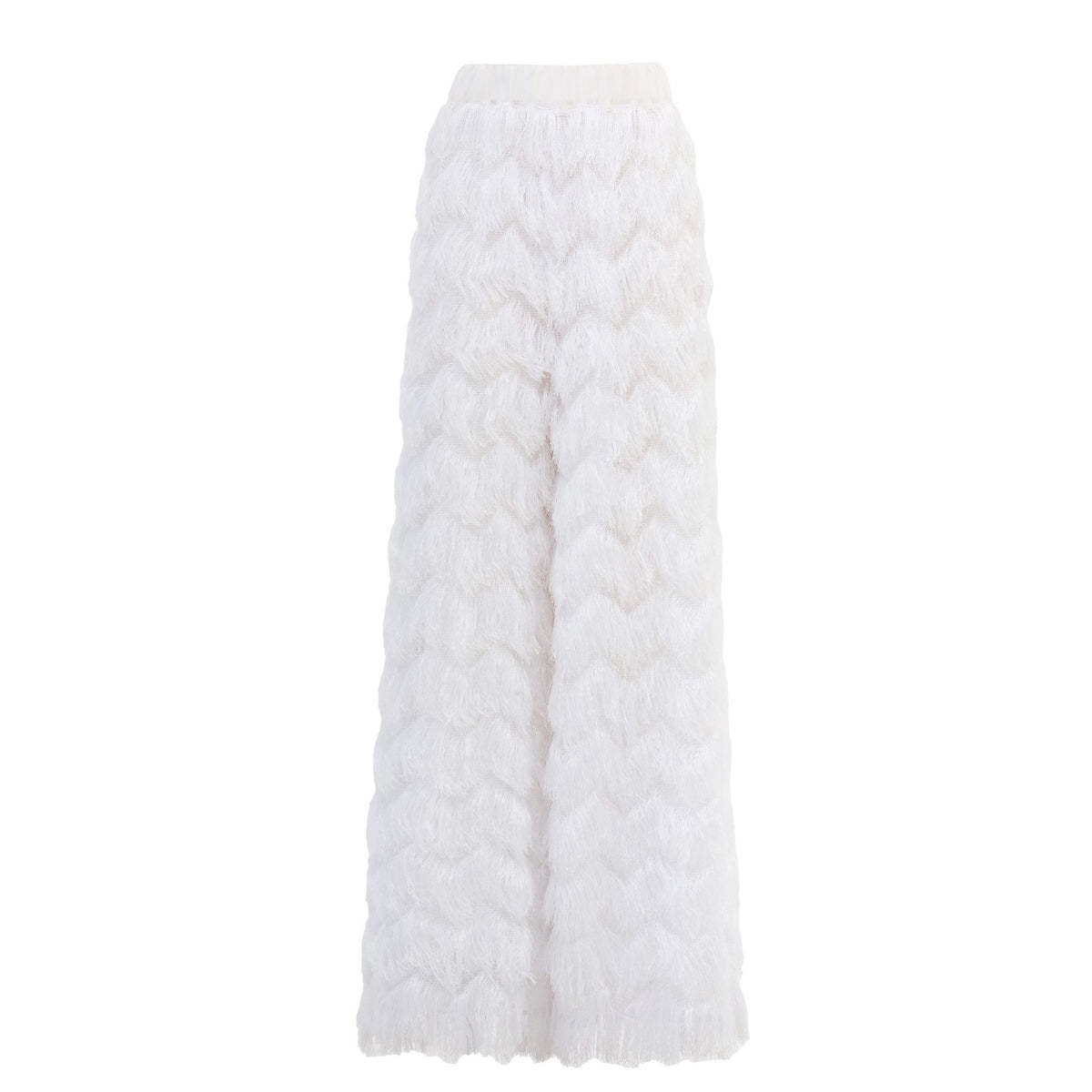 Evening Statement Fringe Palazzo Pants | White