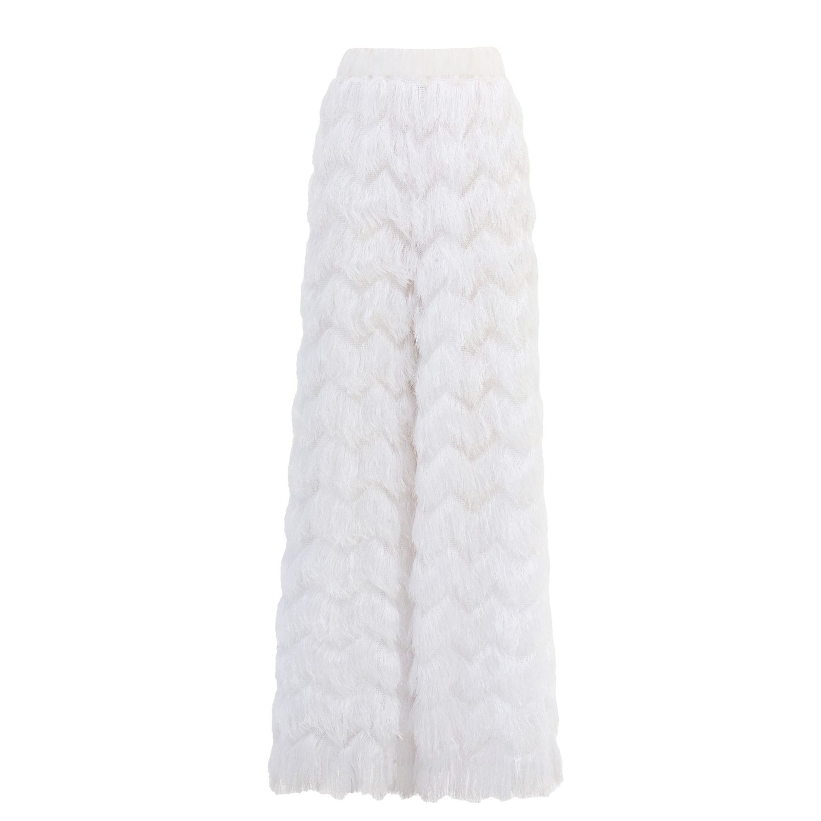 Evening Statement Fringe Palazzo Pants | White