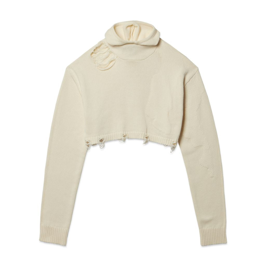 PRIVATE POLICY  - Distressed Hoodie Sweater | Ivory, buy at DOORS NYC
