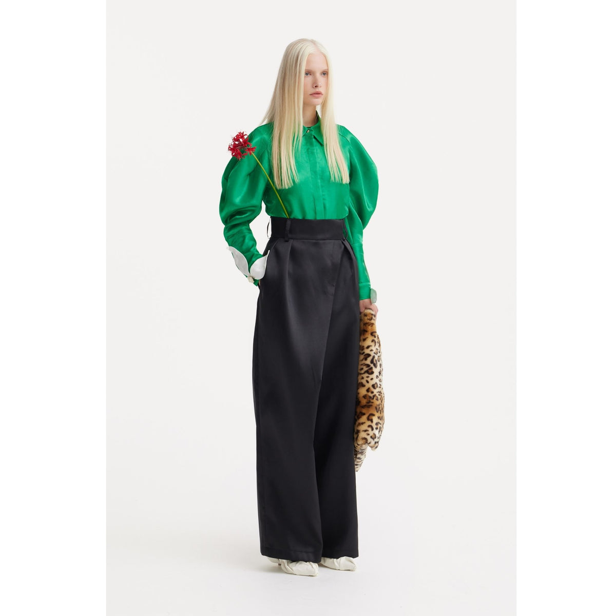 Elegant High-Waisted Silk Organza Pants | Black