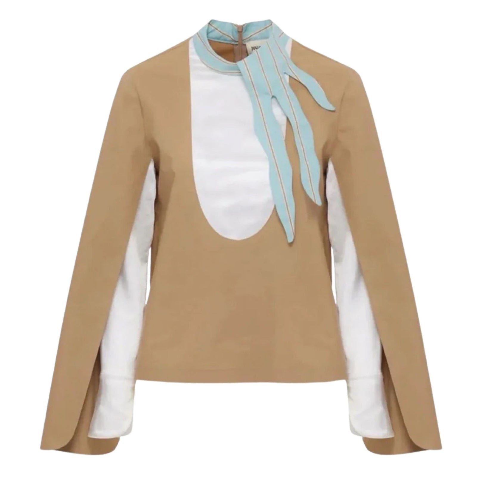 Designer Blouse With Contrast Sleeves | Beige