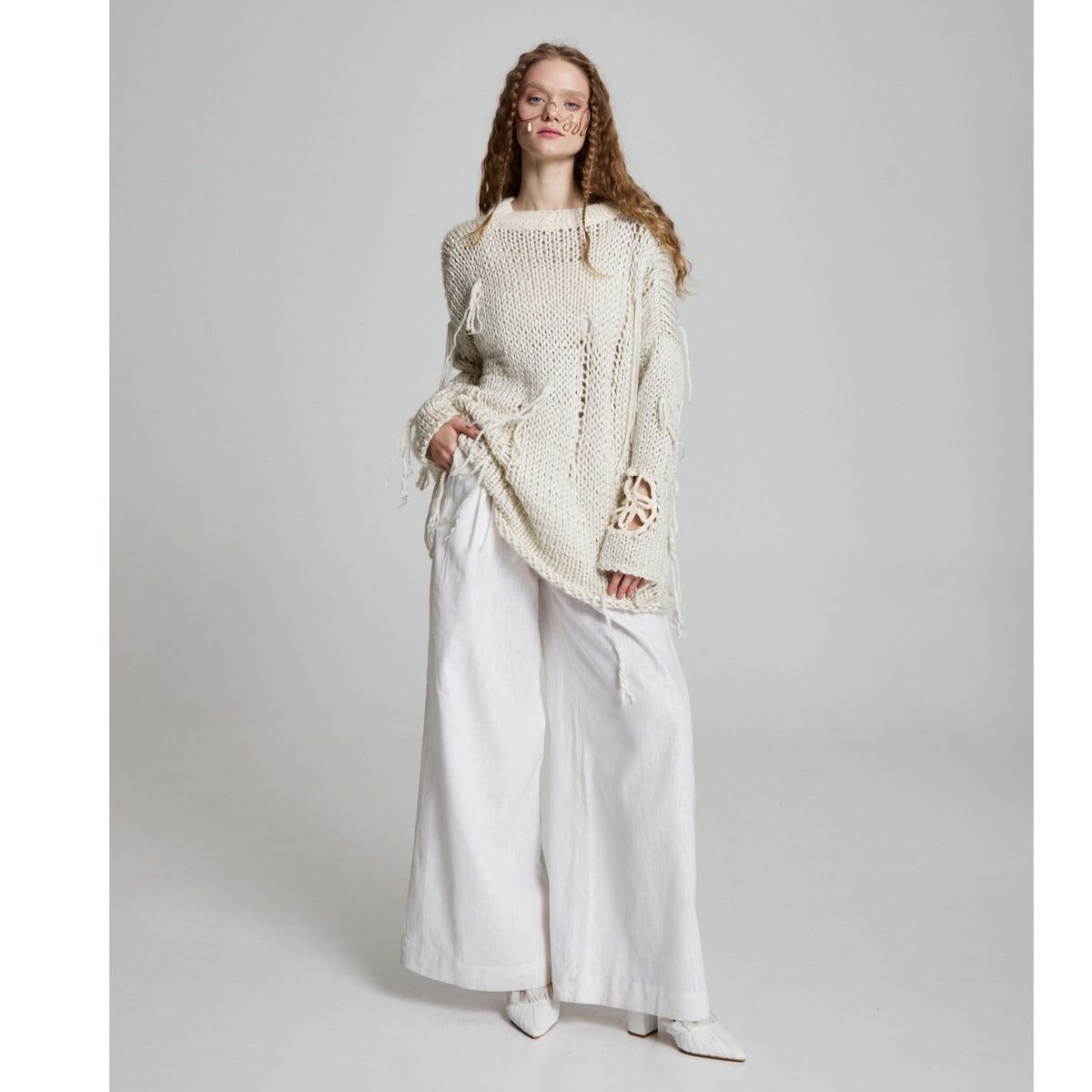 Moonbloom Knit Sweater in Grey White