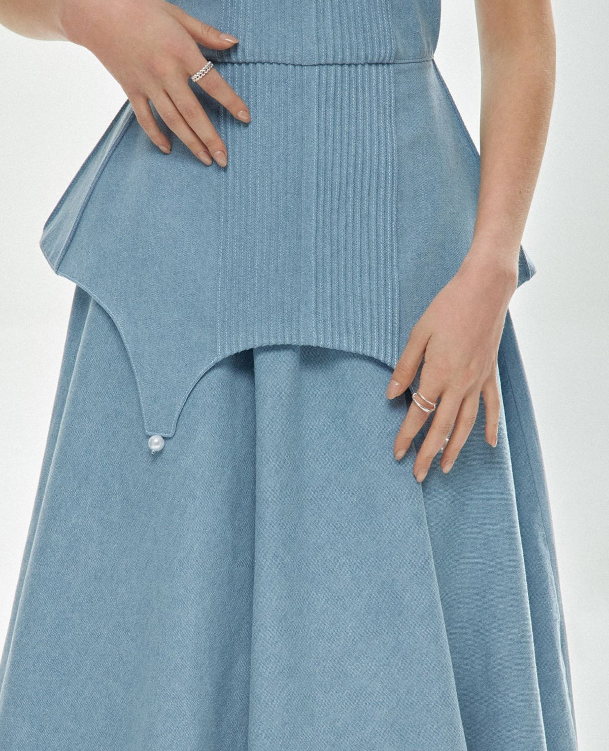 GURANDA -Structured Peplum Denim Maxi Dress | DOORS NYC GURANDA -Structured Peplum Denim Maxi Dress | DOORS NYC