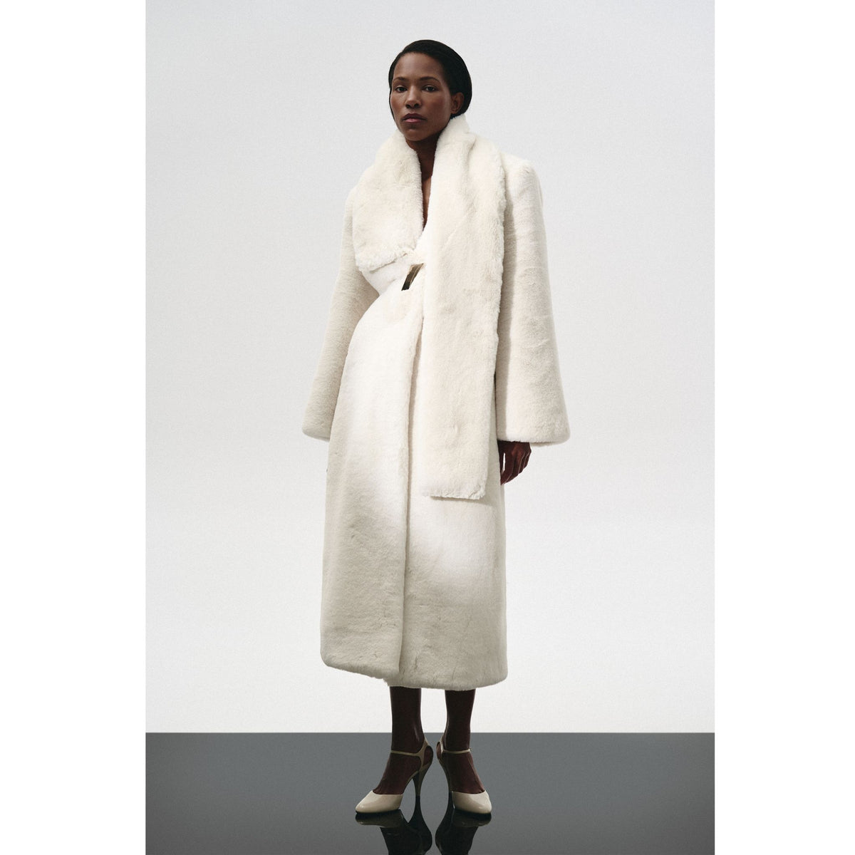 Fur Maxi Coat With Shawl Collar