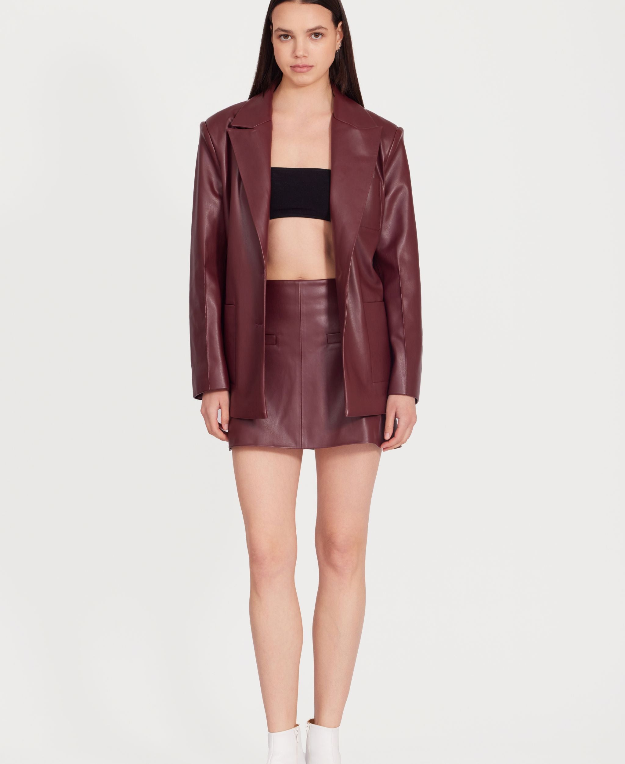 SOTROPA - Eco Leather Blazer | Burgundy, buy at DOORS NYC
