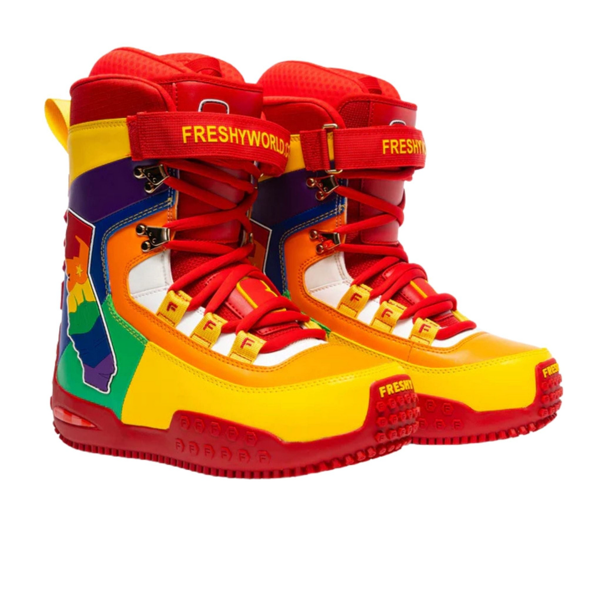 FRESHY - Pow Stomps Snowboard Boots Rainbow | PR Sample, PR Sample at DOORS NYC PR showroom