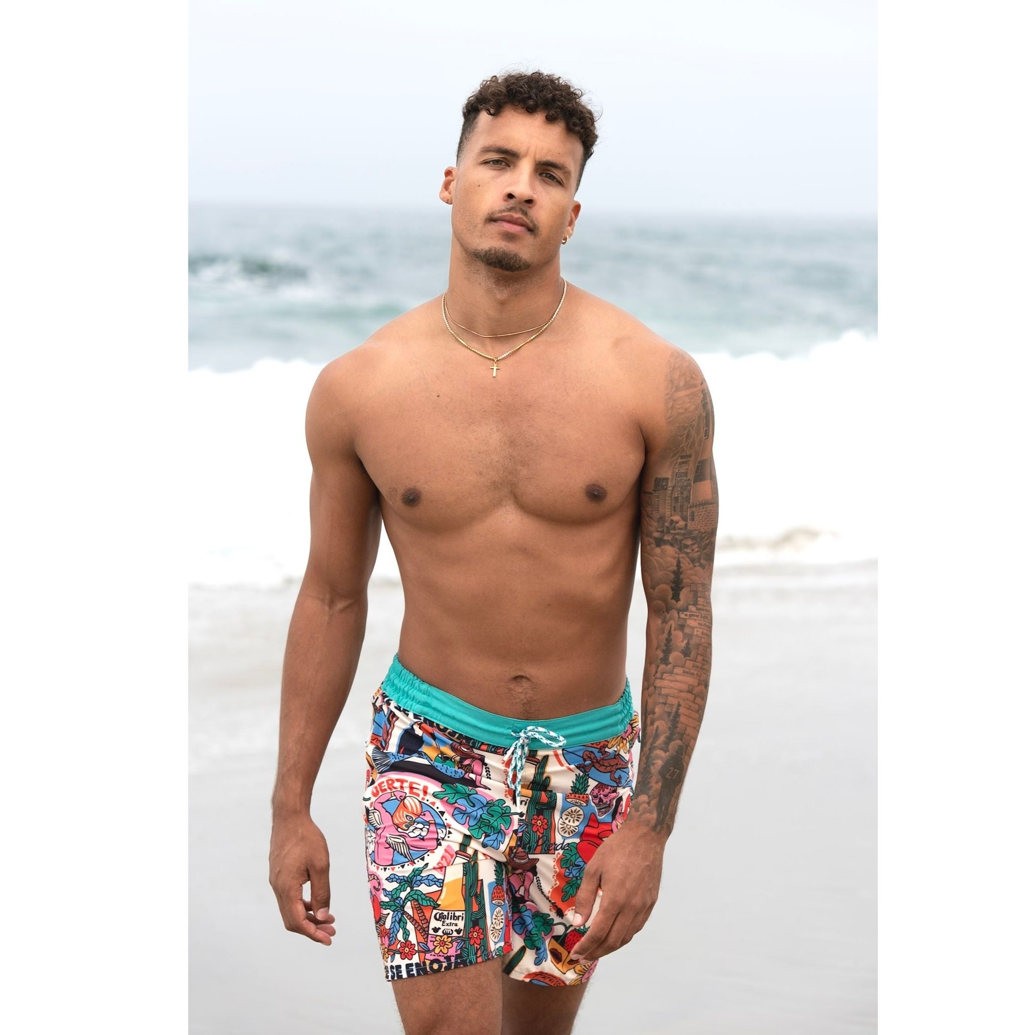 Island Print Eco-Friendly Board Swimshorts