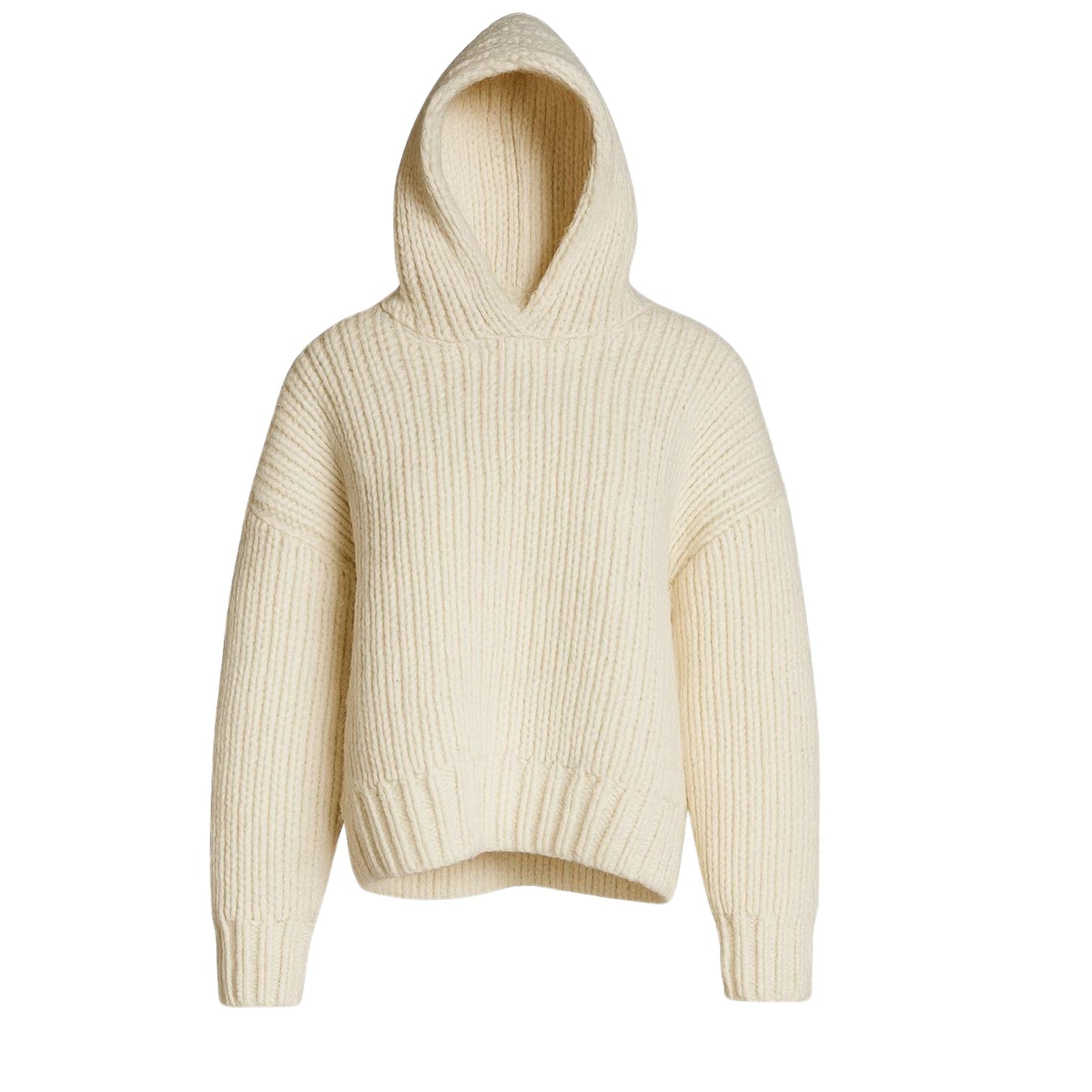 Cream Ribbed Knit IGLOO Hoodie in Soft Non-Wool Yarn