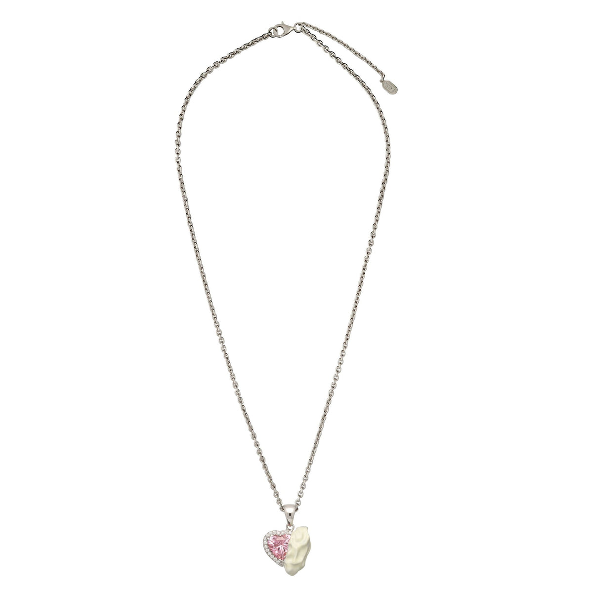 White Enamel Gum Heart Necklace with Pink Zirconia