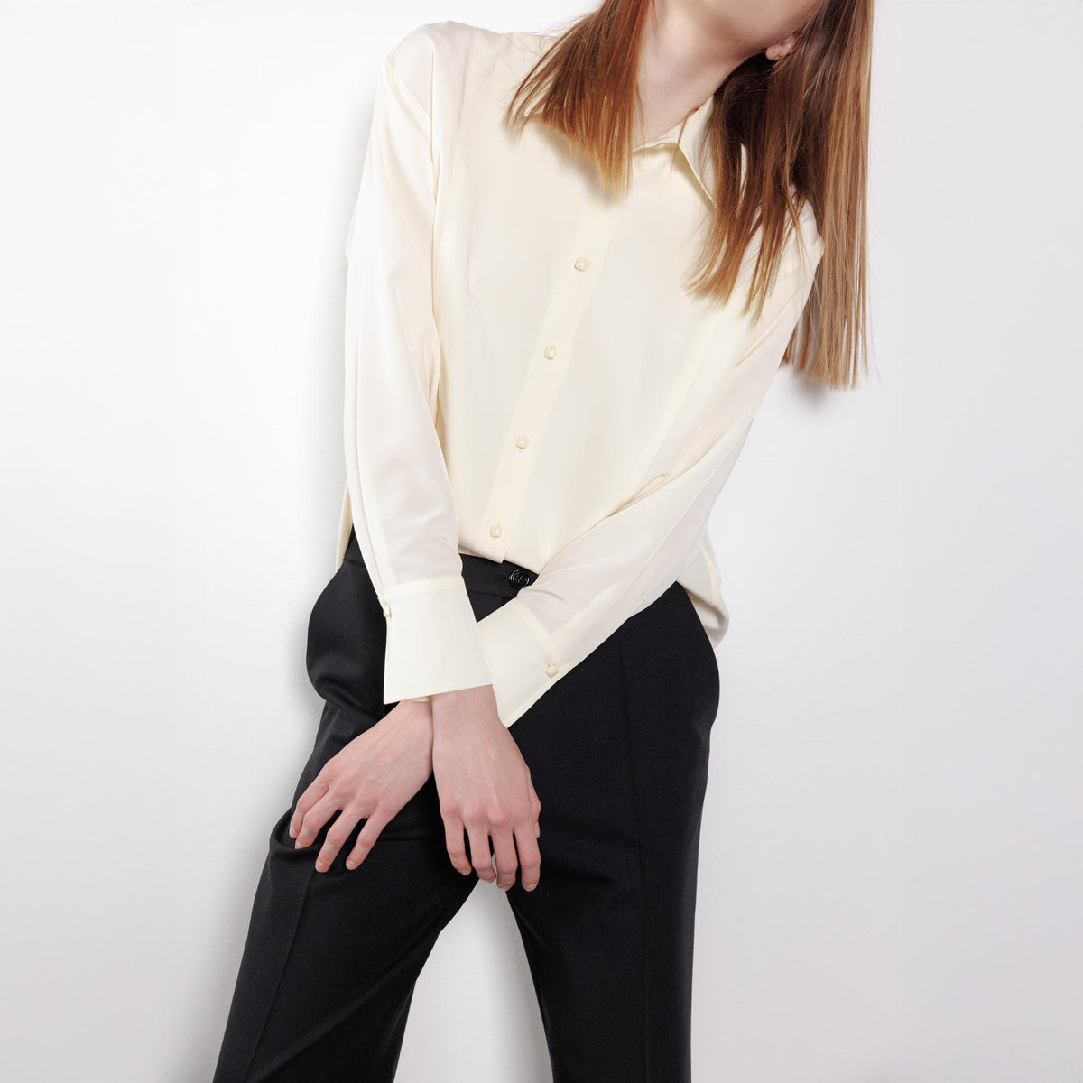 Relaxed Button-Up Cream Blouse