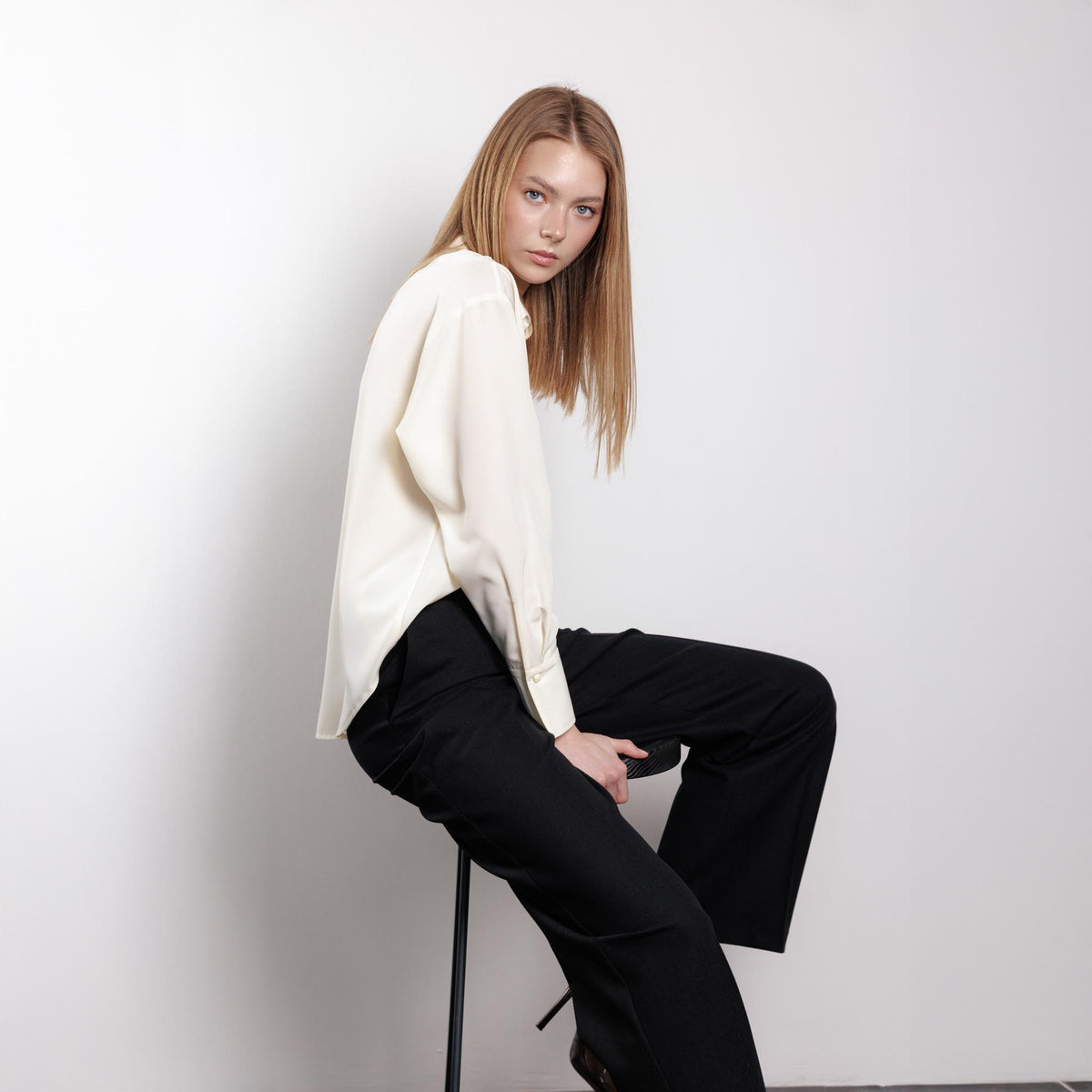 Relaxed Button-Up Cream Blouse