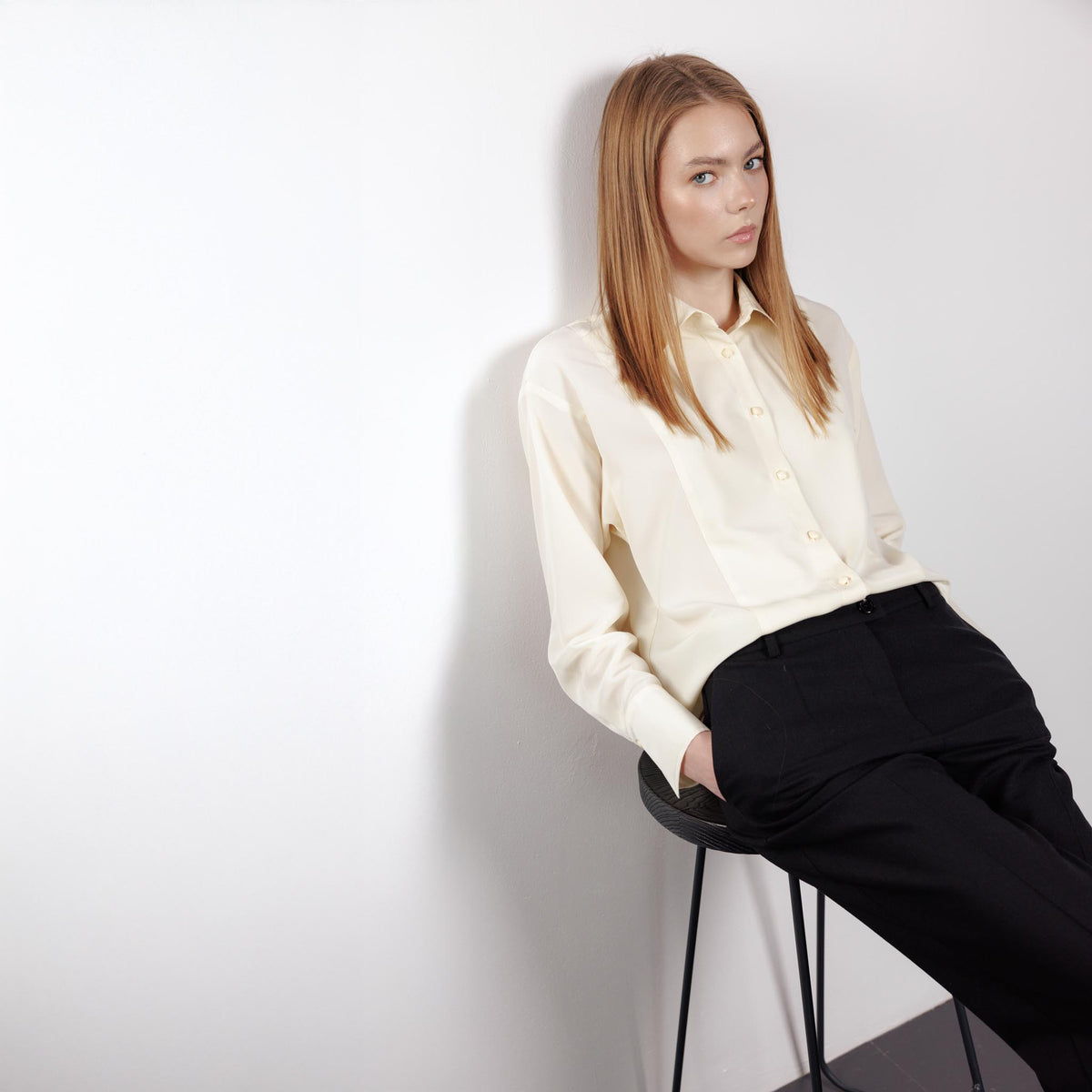 Relaxed Button-Up Cream Blouse