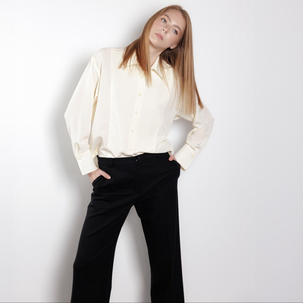 Relaxed Button-Up Cream Blouse