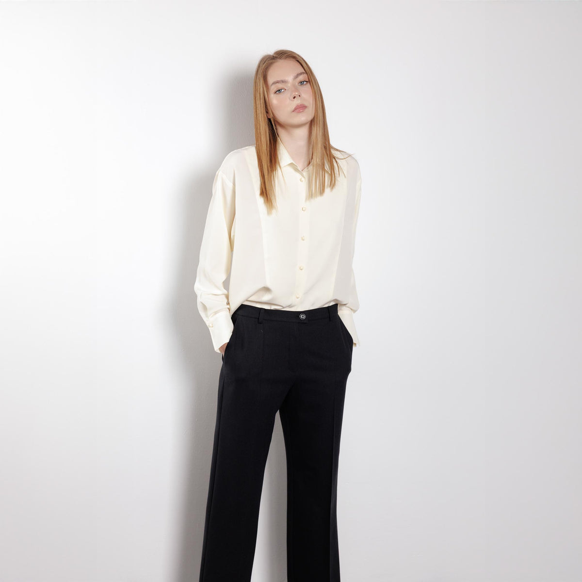Relaxed Button-Up Cream Blouse