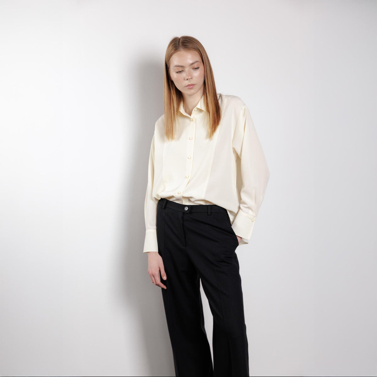 Relaxed Button-Up Cream Blouse