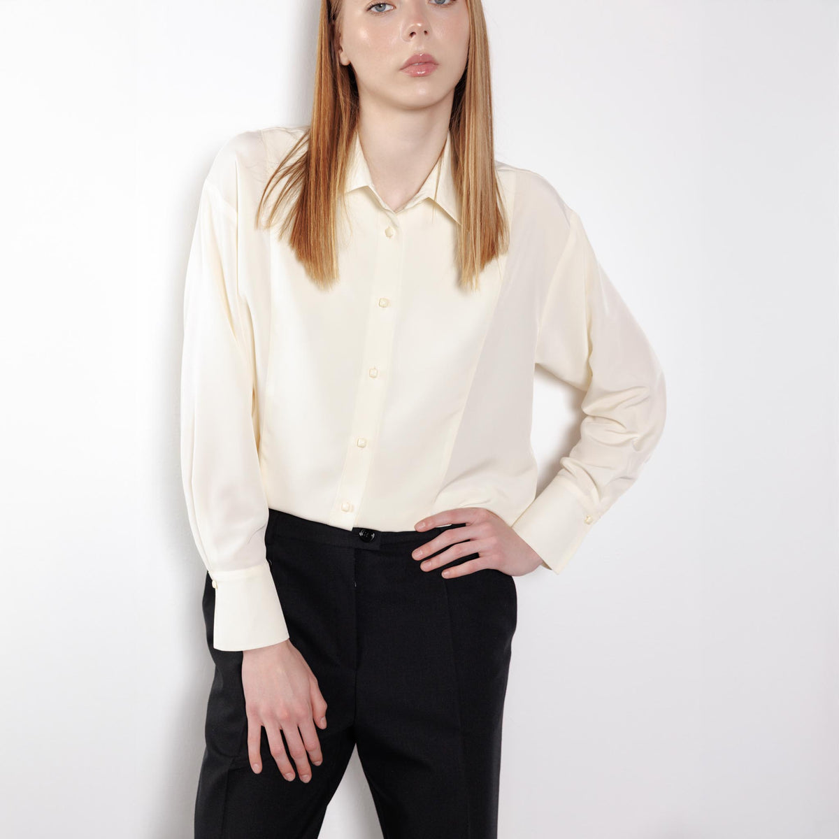 Relaxed Button-Up Cream Blouse
