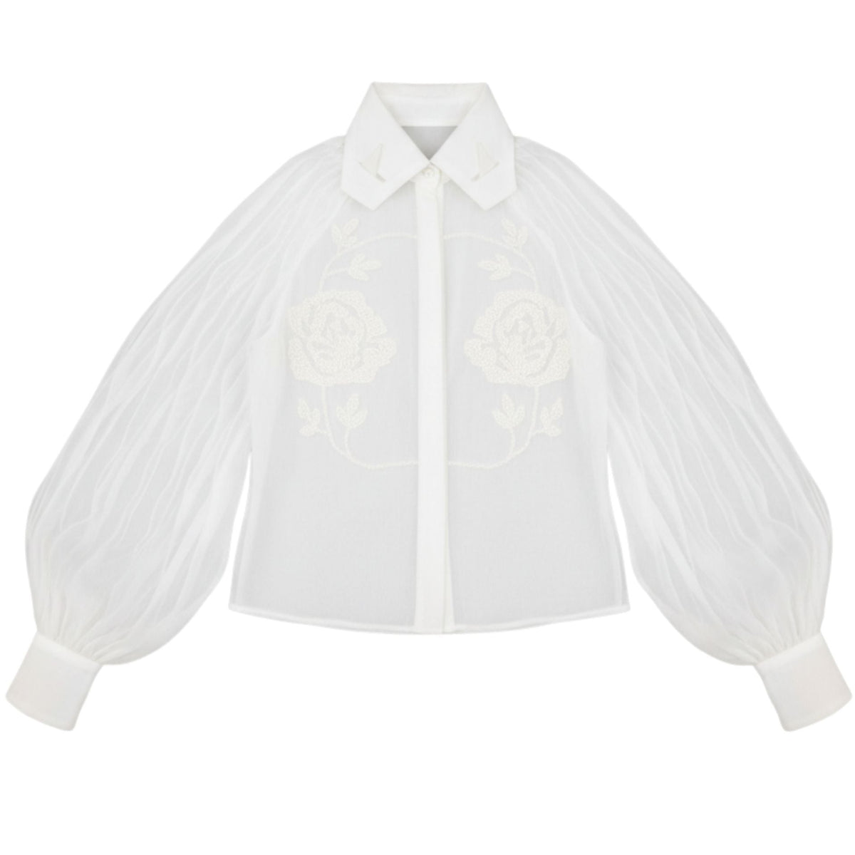 Embroidered Rose Shirt  | White