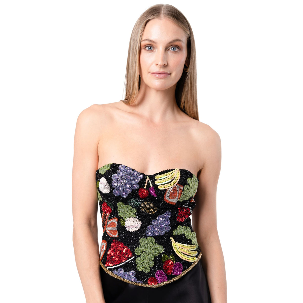 Fruit Hand-Beaded Embellished Corset Top | Black