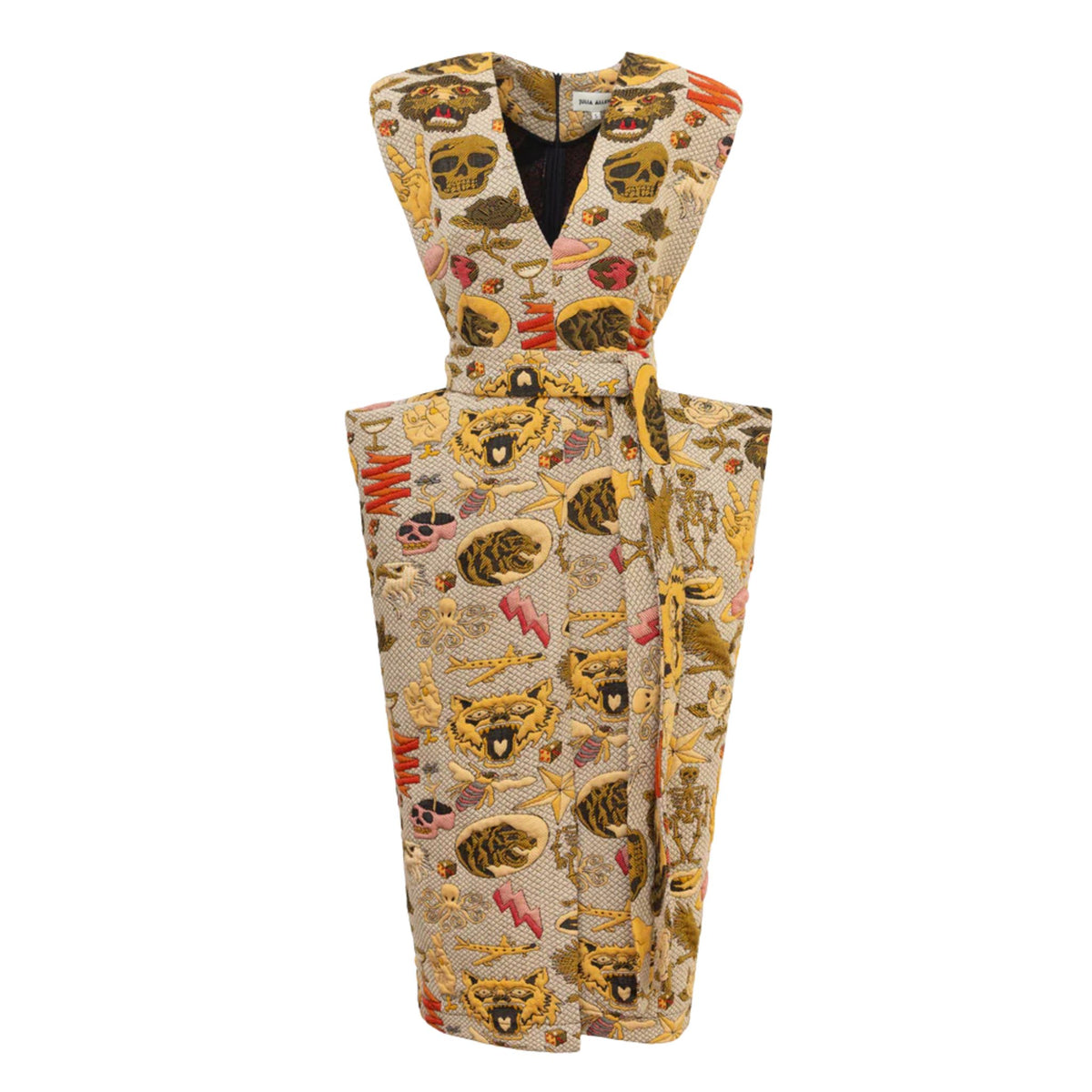 Jacquard Midi Dress With Bold Shoulders