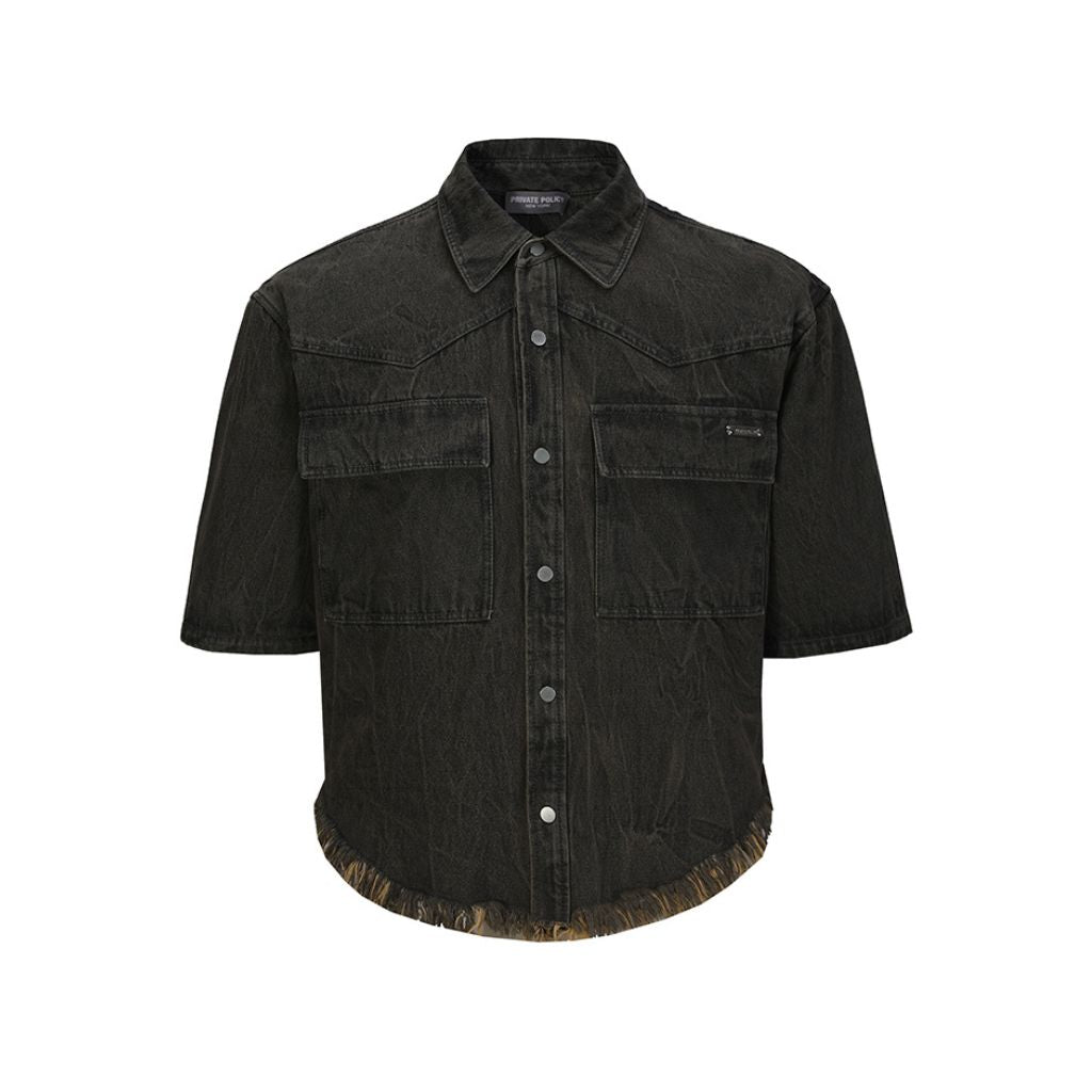 PRIVATE POLICY - Distressed Denim SS Shirt at DOORS NYC
