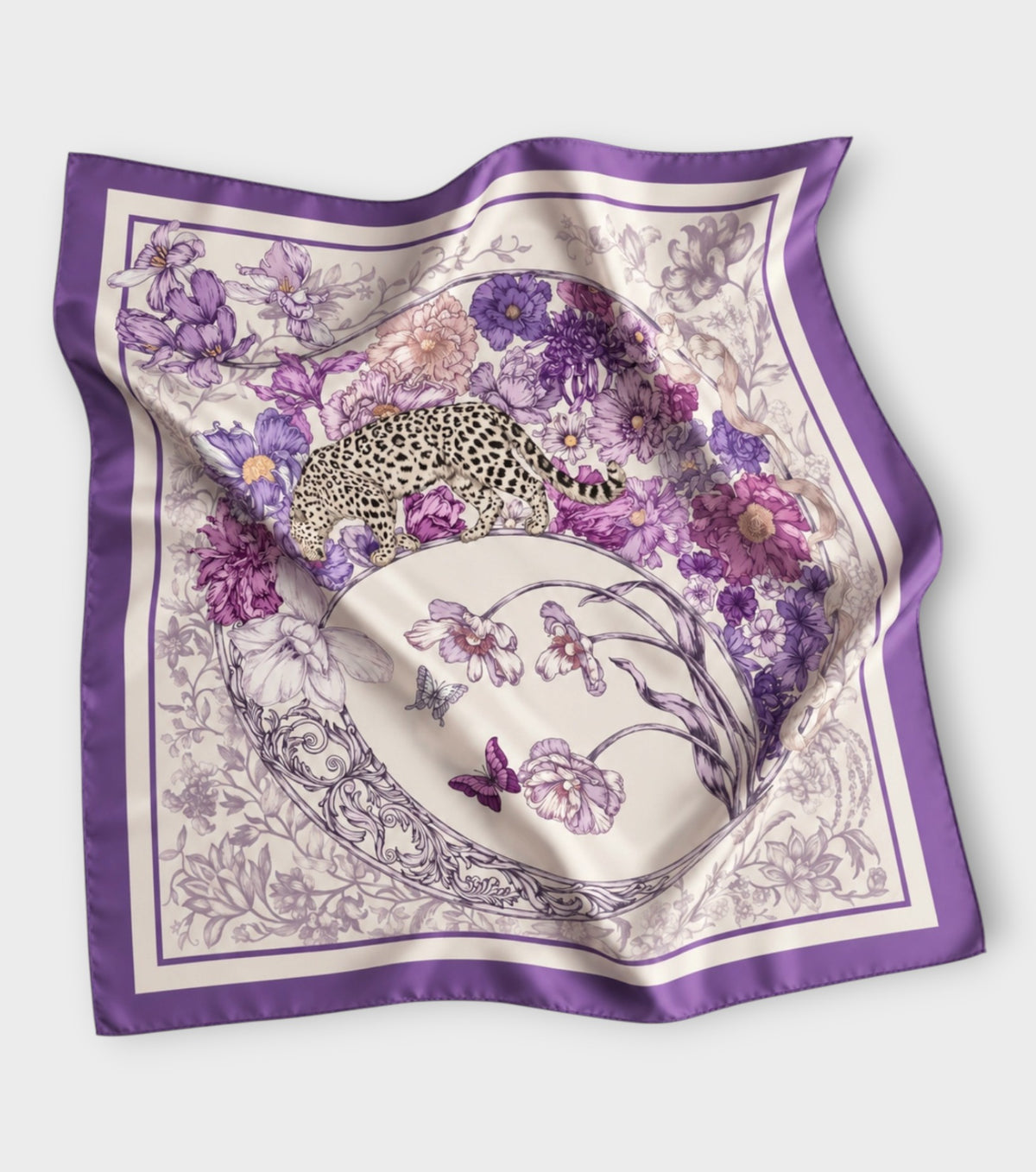Lilac &amp; Violet Leopard Silk Twill Scarf